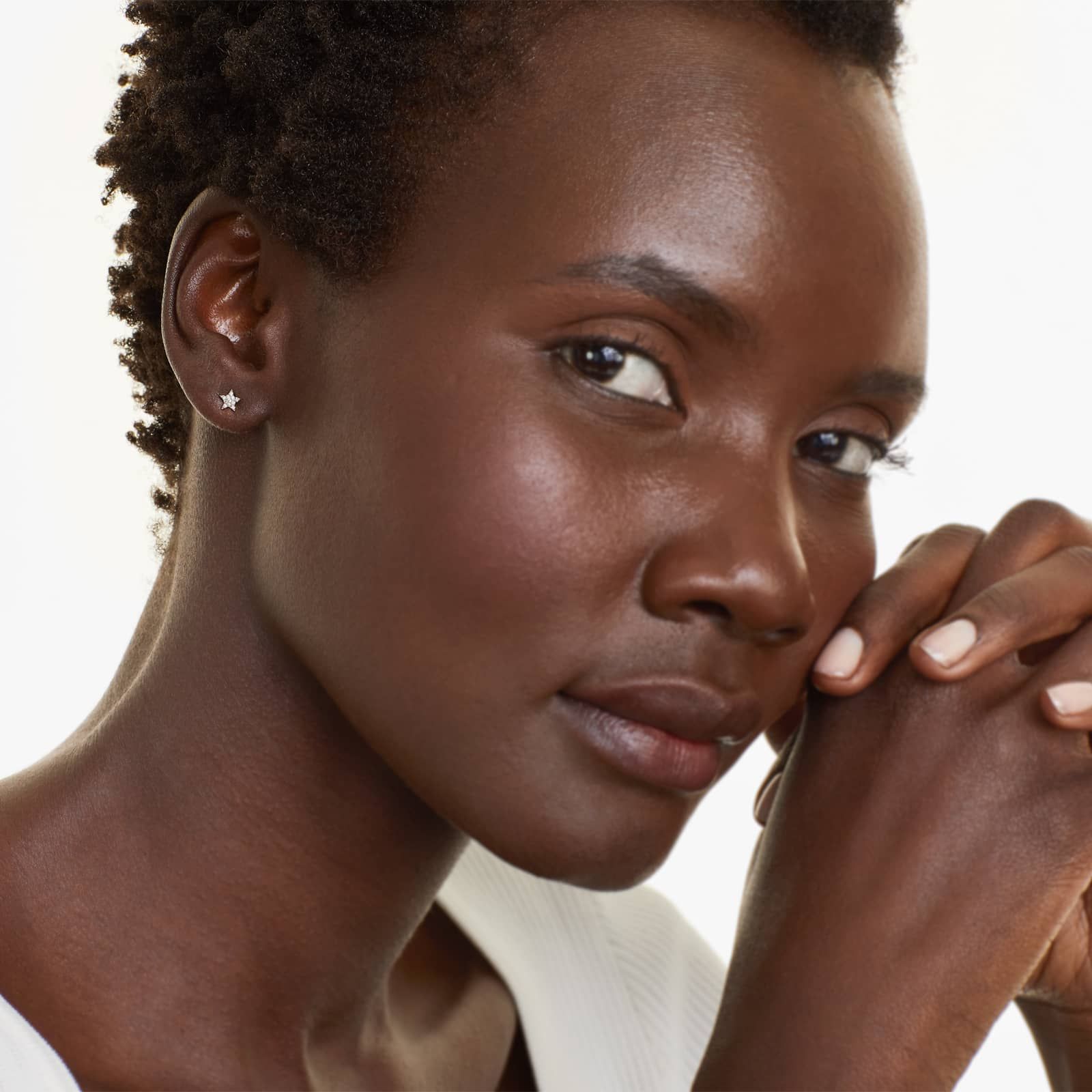 Petite Star Diamond Earrings In 14K White Gold