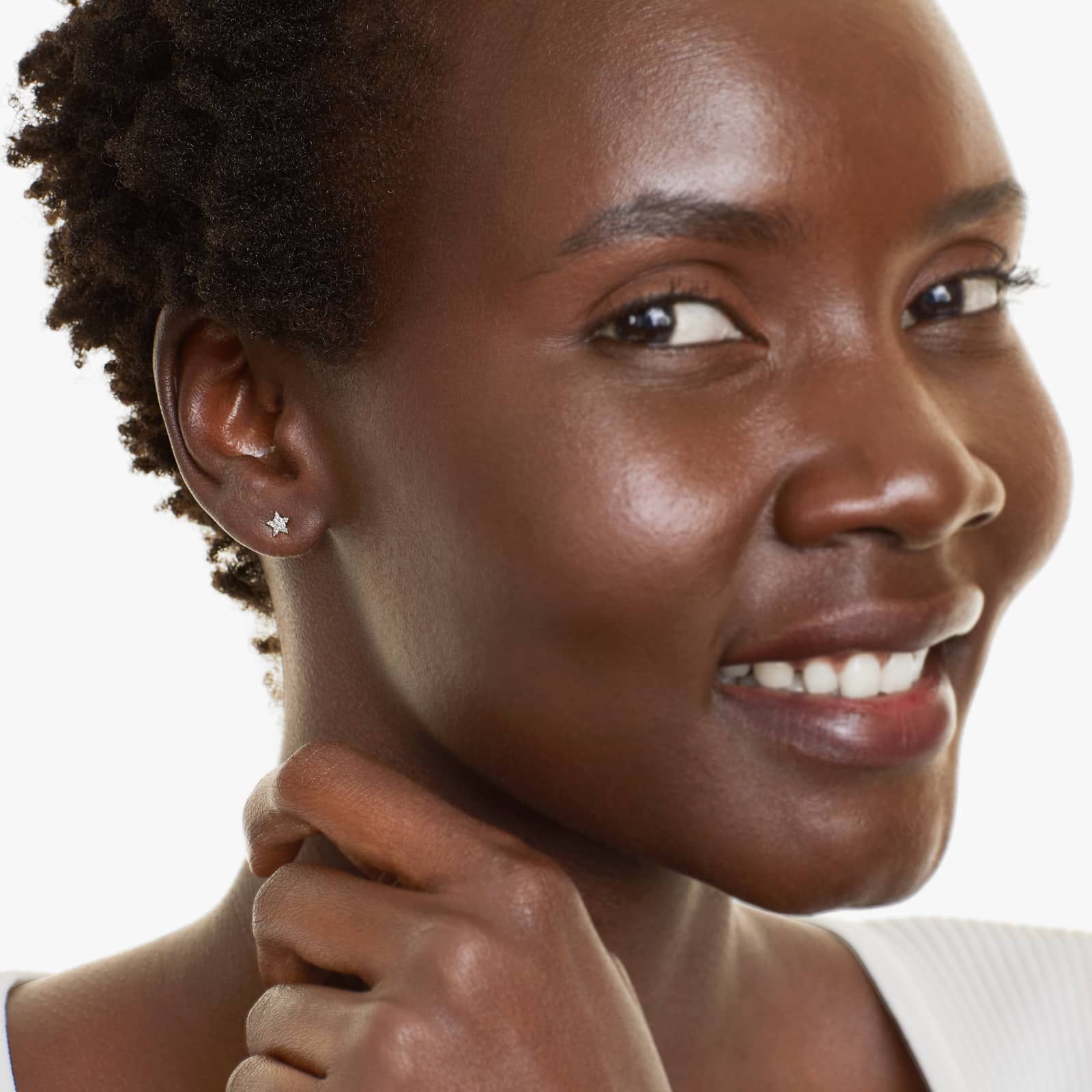 Petite Star Diamond Earrings In 14K White Gold