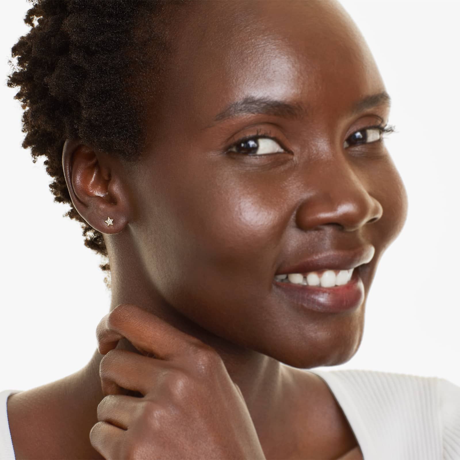 Petite Star Diamond Earrings In 14K Yellow Gold