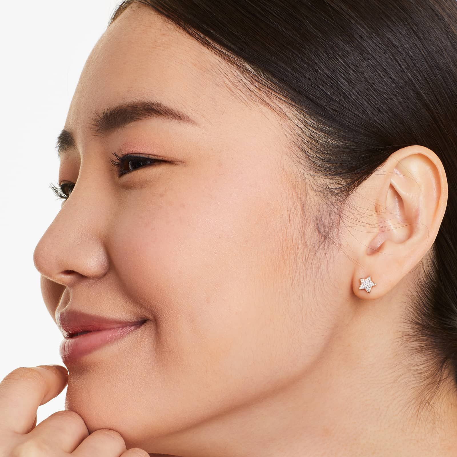 Star And Moon Diamond Earrings In 14K Rose Gold