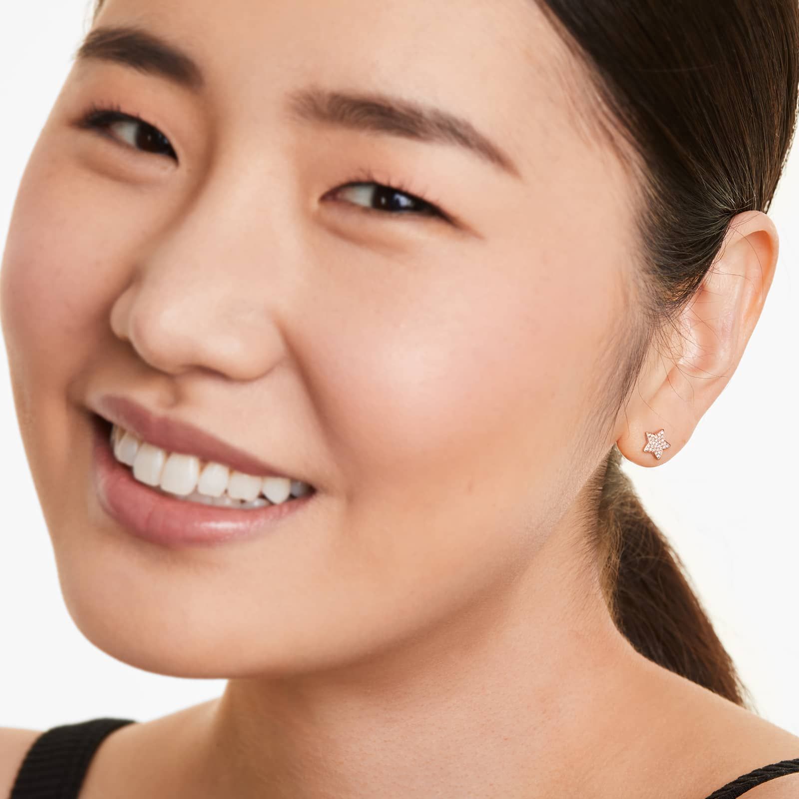 Star And Moon Diamond Earrings In 14K Rose Gold