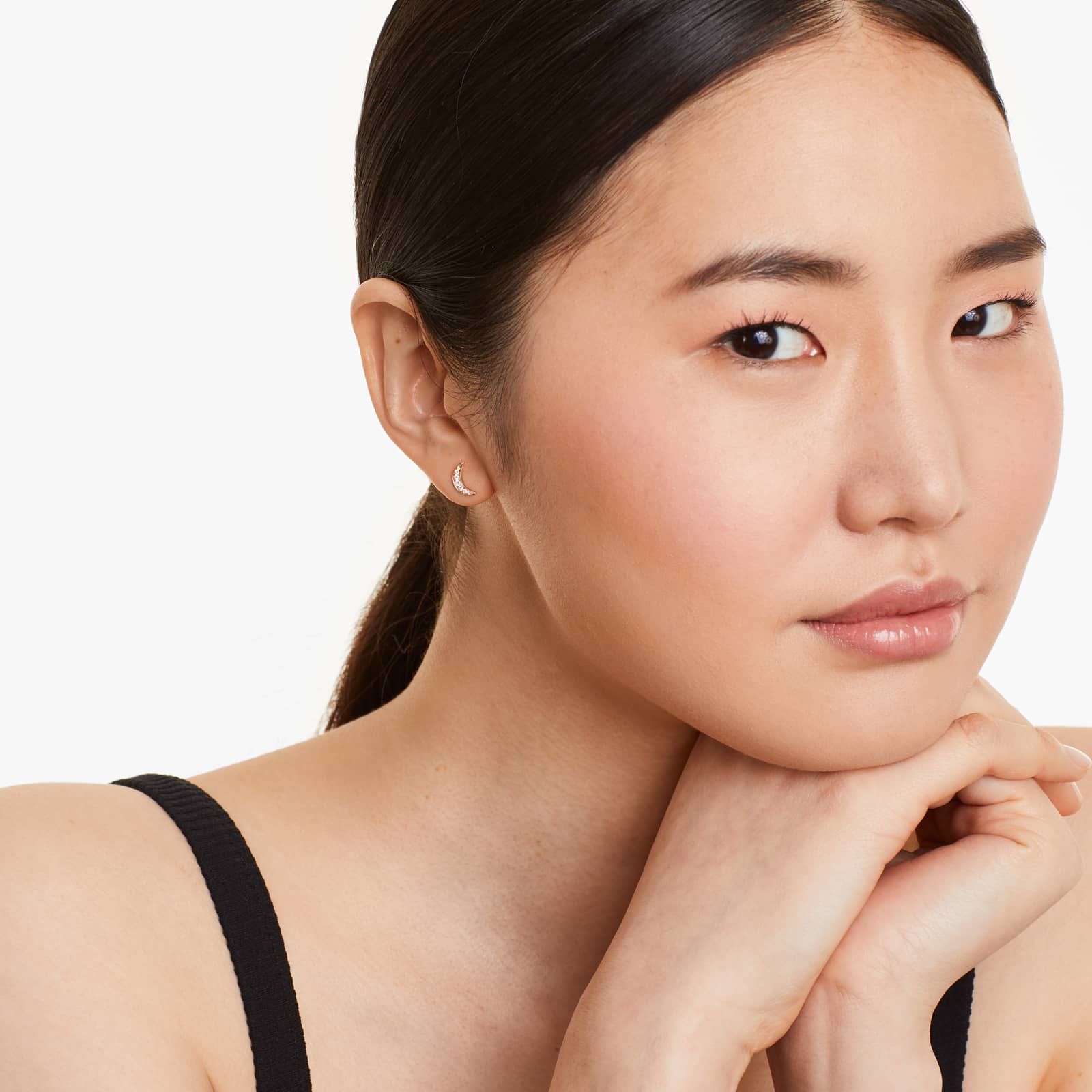 Star And Moon Diamond Earrings In 14K Rose Gold