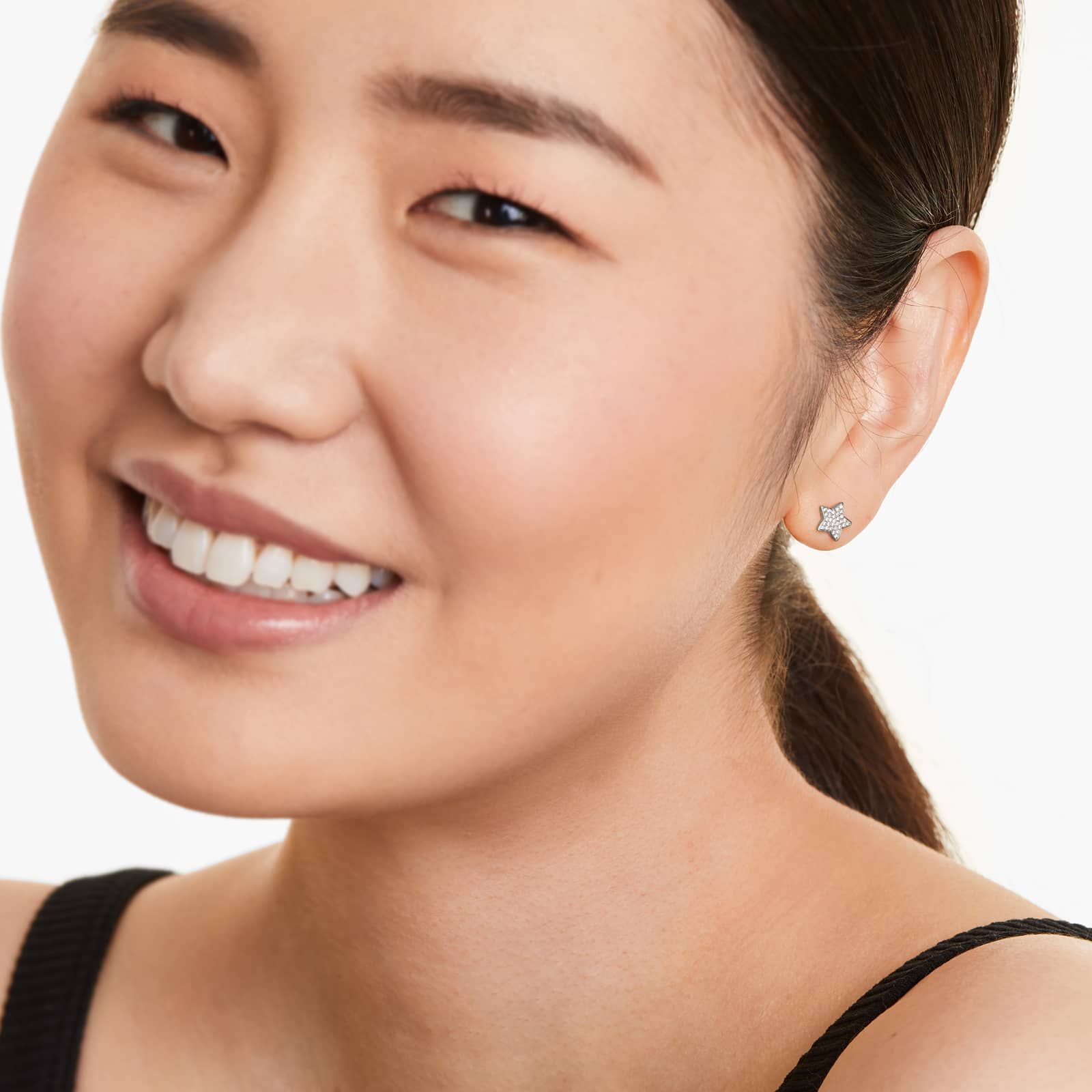 Star And Moon Diamond Earrings In 14K White Gold