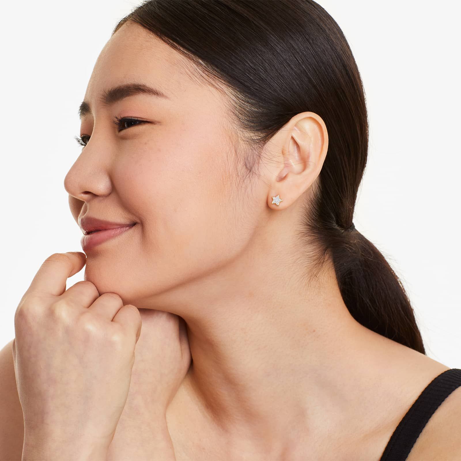 Star And Moon Diamond Earrings In 14K Yellow Gold