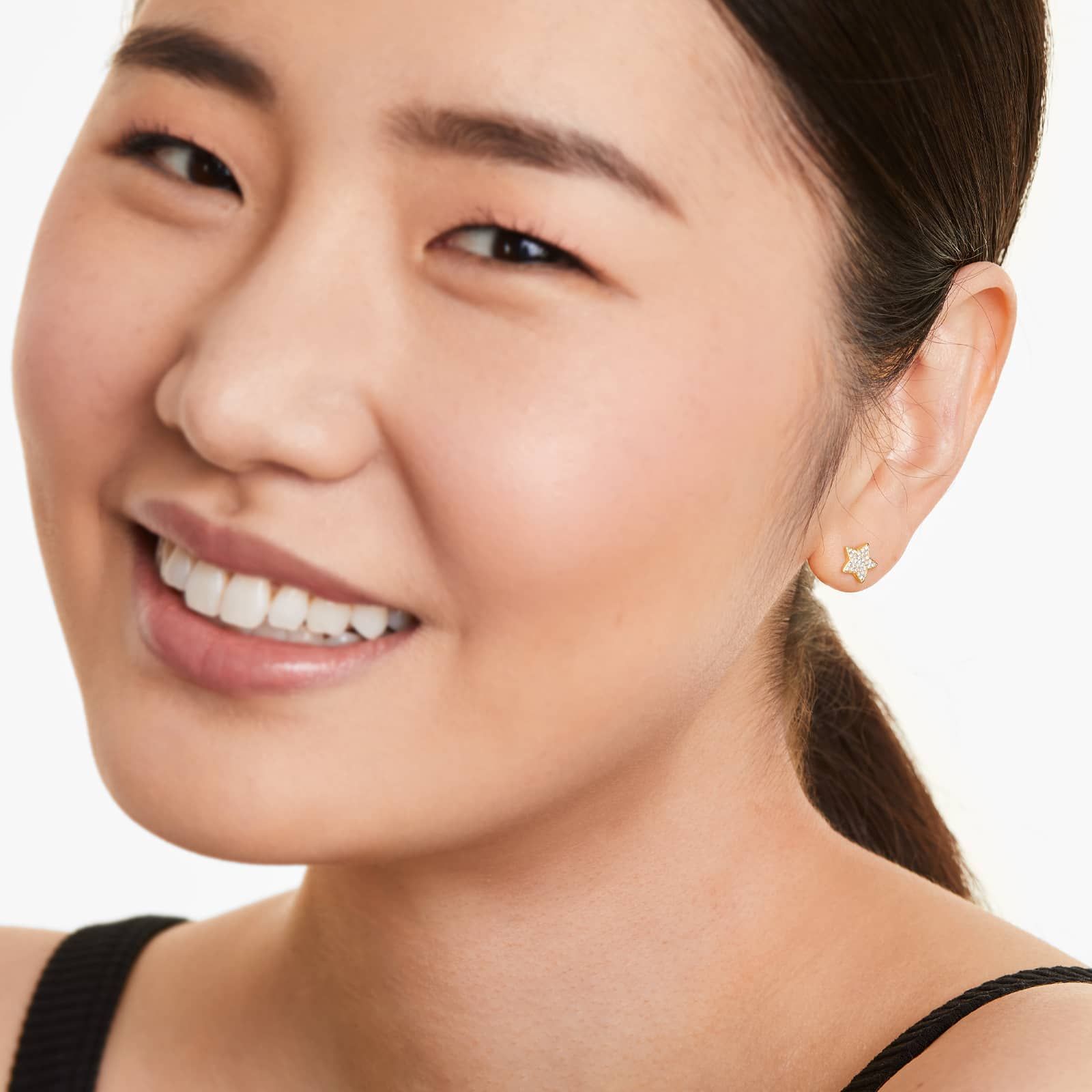 Star And Moon Diamond Earrings In 14K Yellow Gold