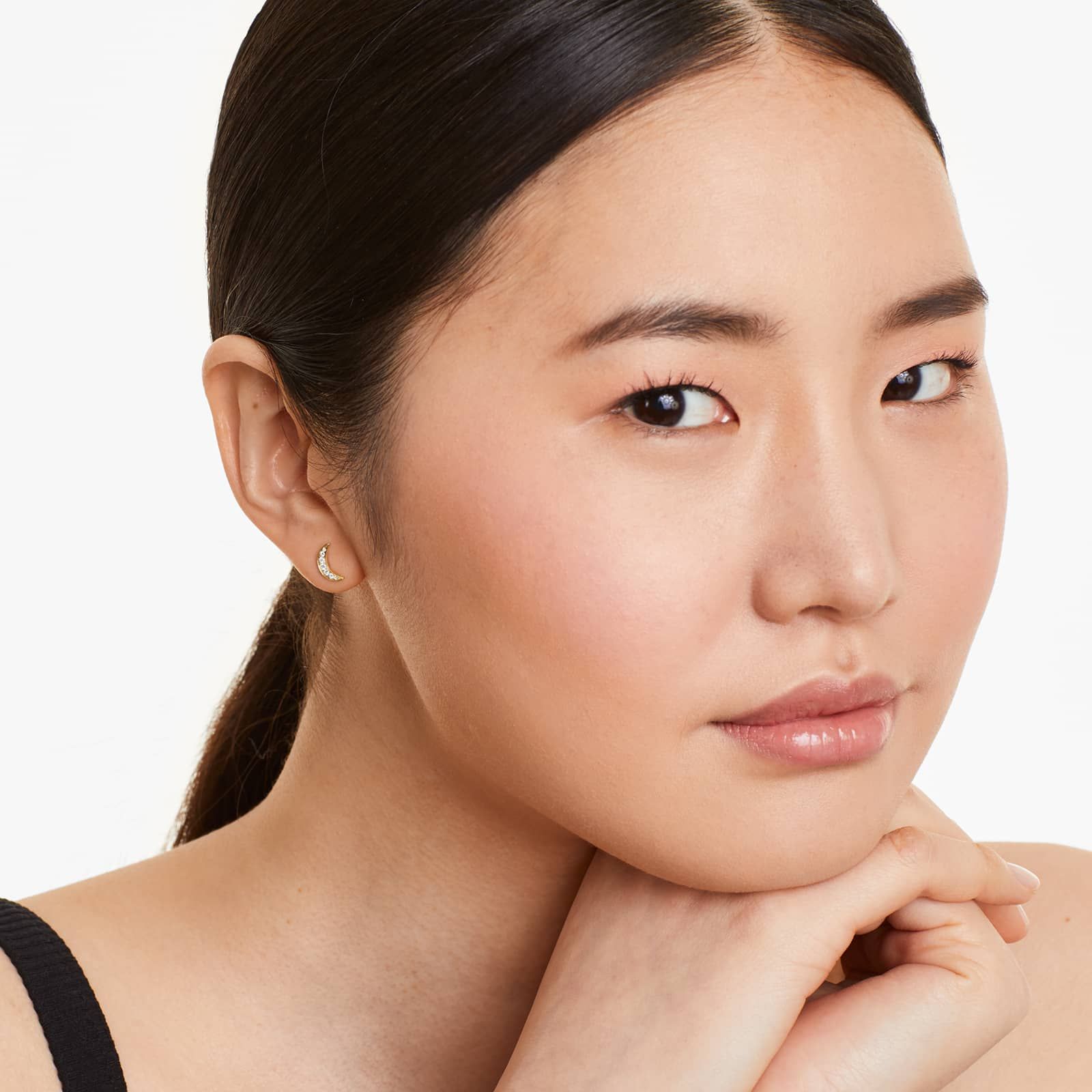 Star And Moon Diamond Earrings In 14K Yellow Gold