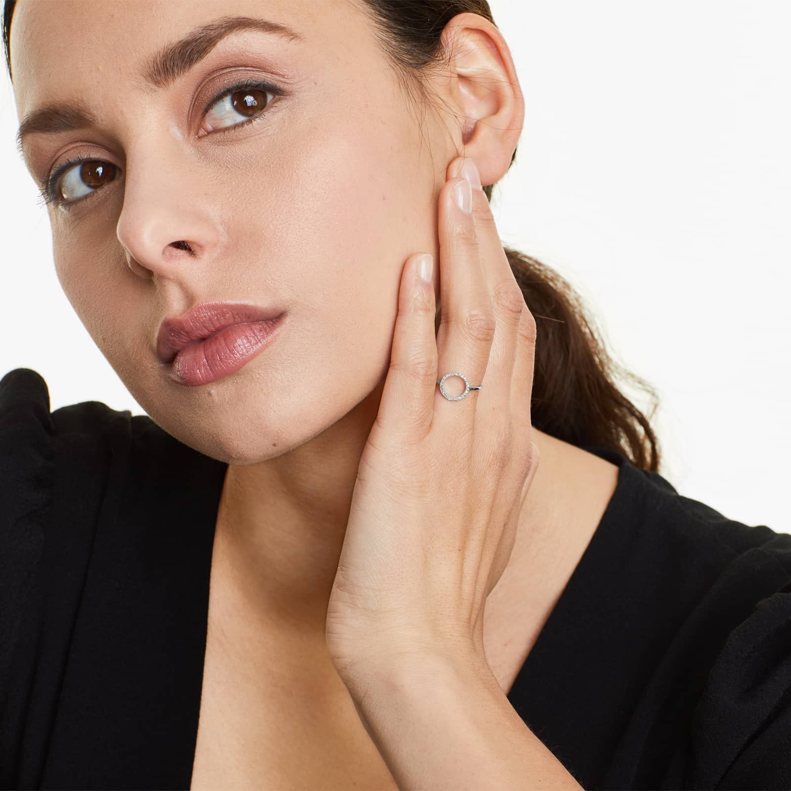Open Circle Diamond Ring In 14K White Gold