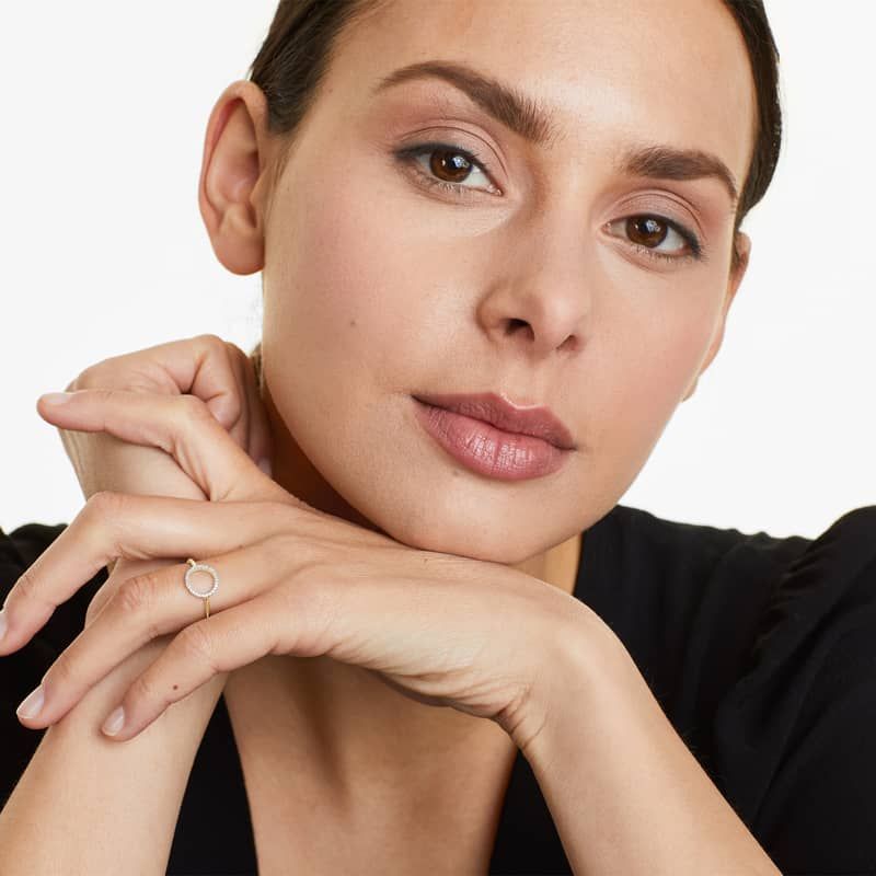 Open Circle Diamond Ring In 14K Yellow Gold