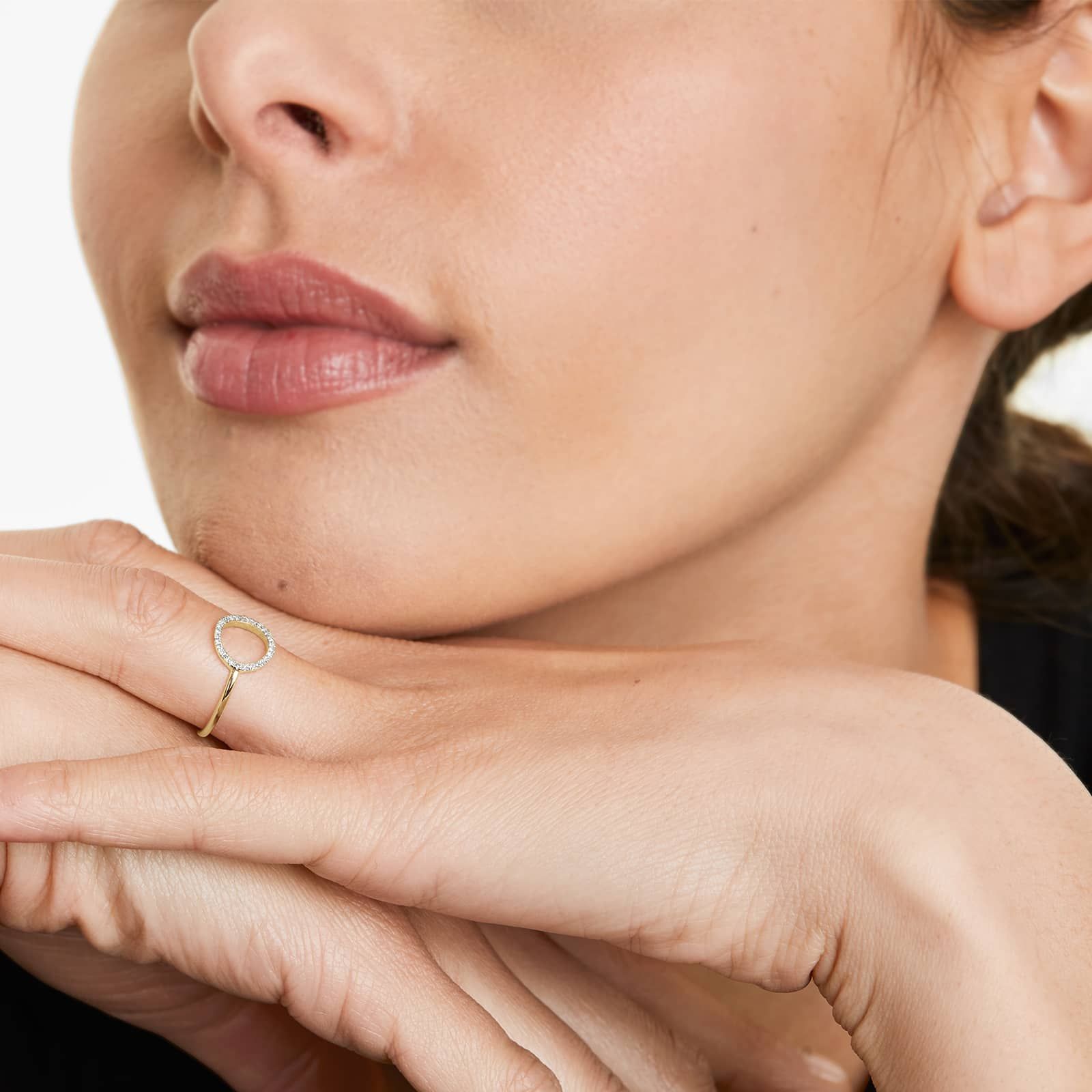 Open Circle Diamond Ring In 14K Yellow Gold