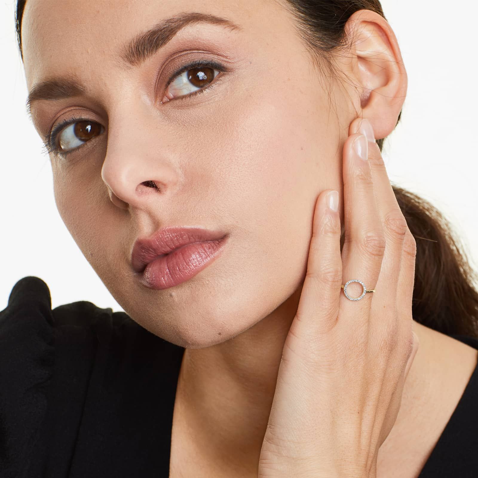 Open Circle Diamond Ring In 14K Yellow Gold