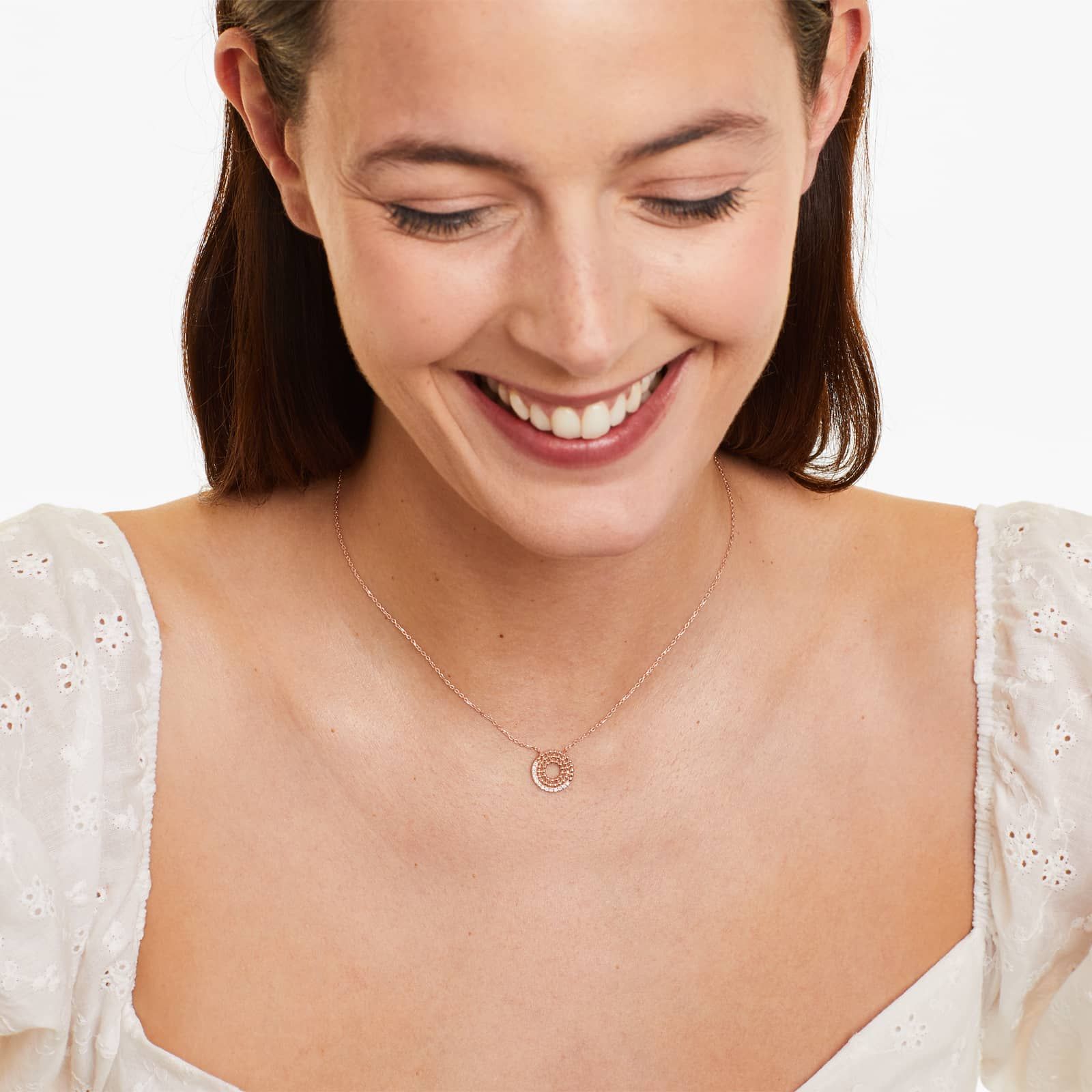 18K Rose Gold Dots Asymmetrical Open Circle Diamond Necklace