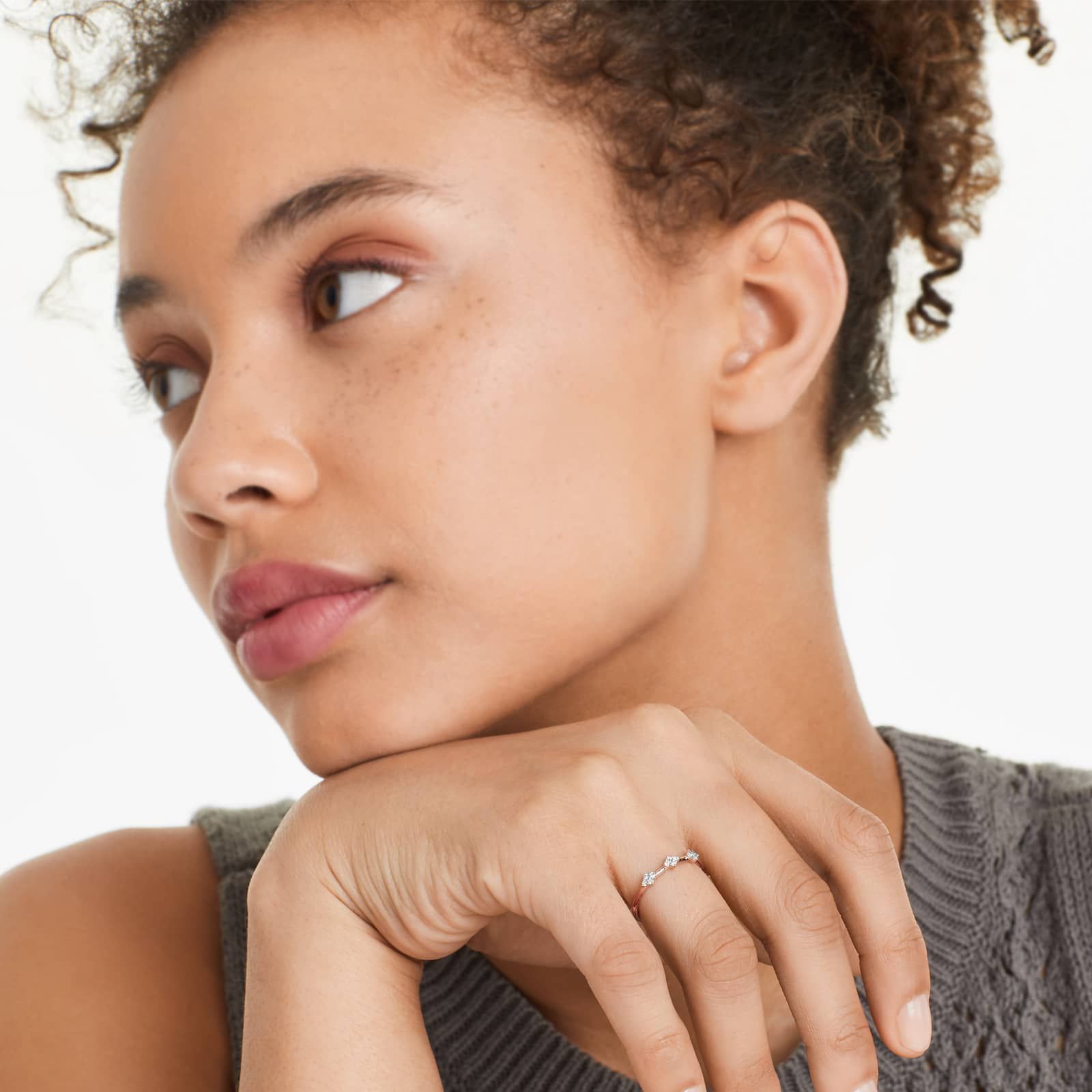 Rhombus Diamond Ring In 14K Rose Gold