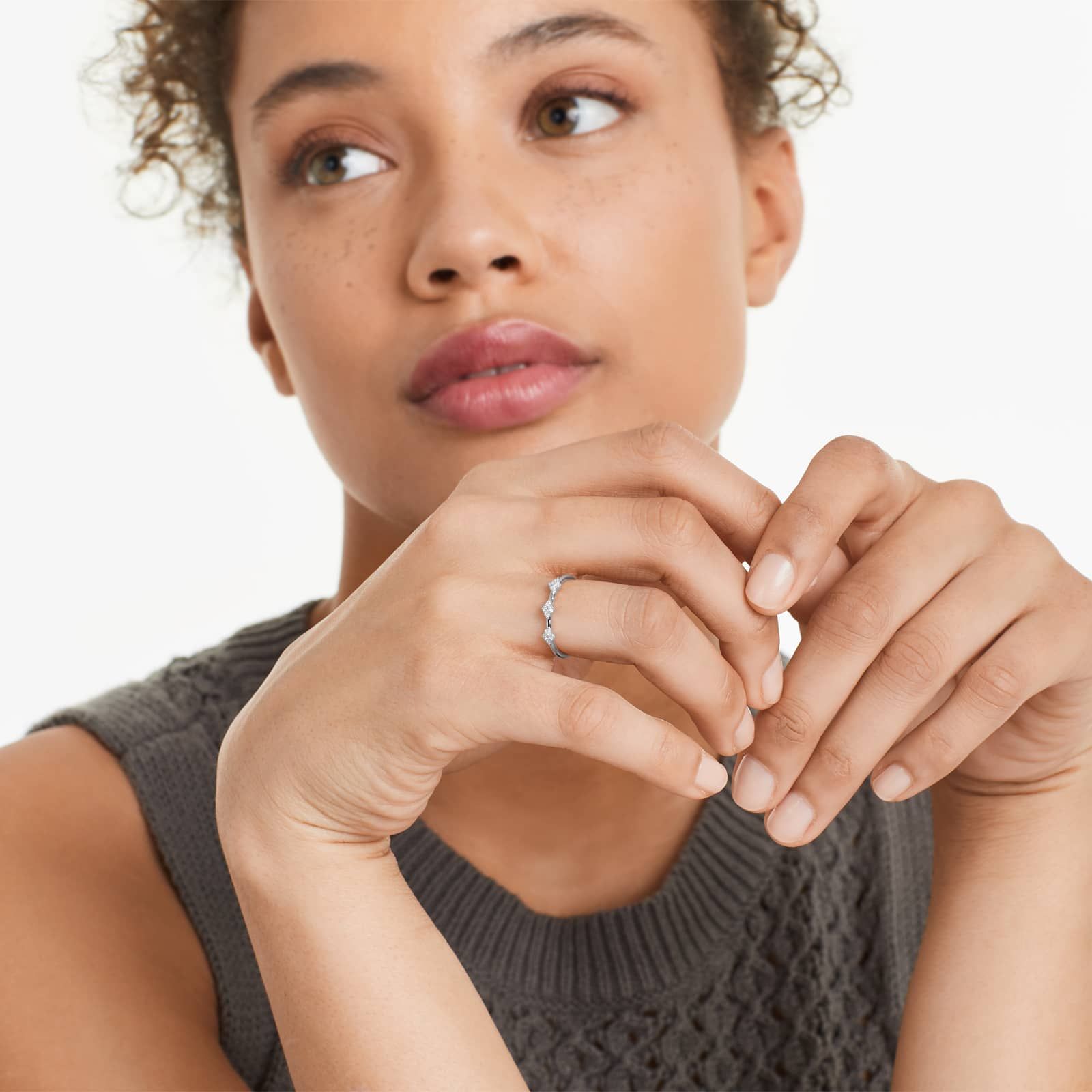 Rhombus Diamond Ring In 14K White Gold