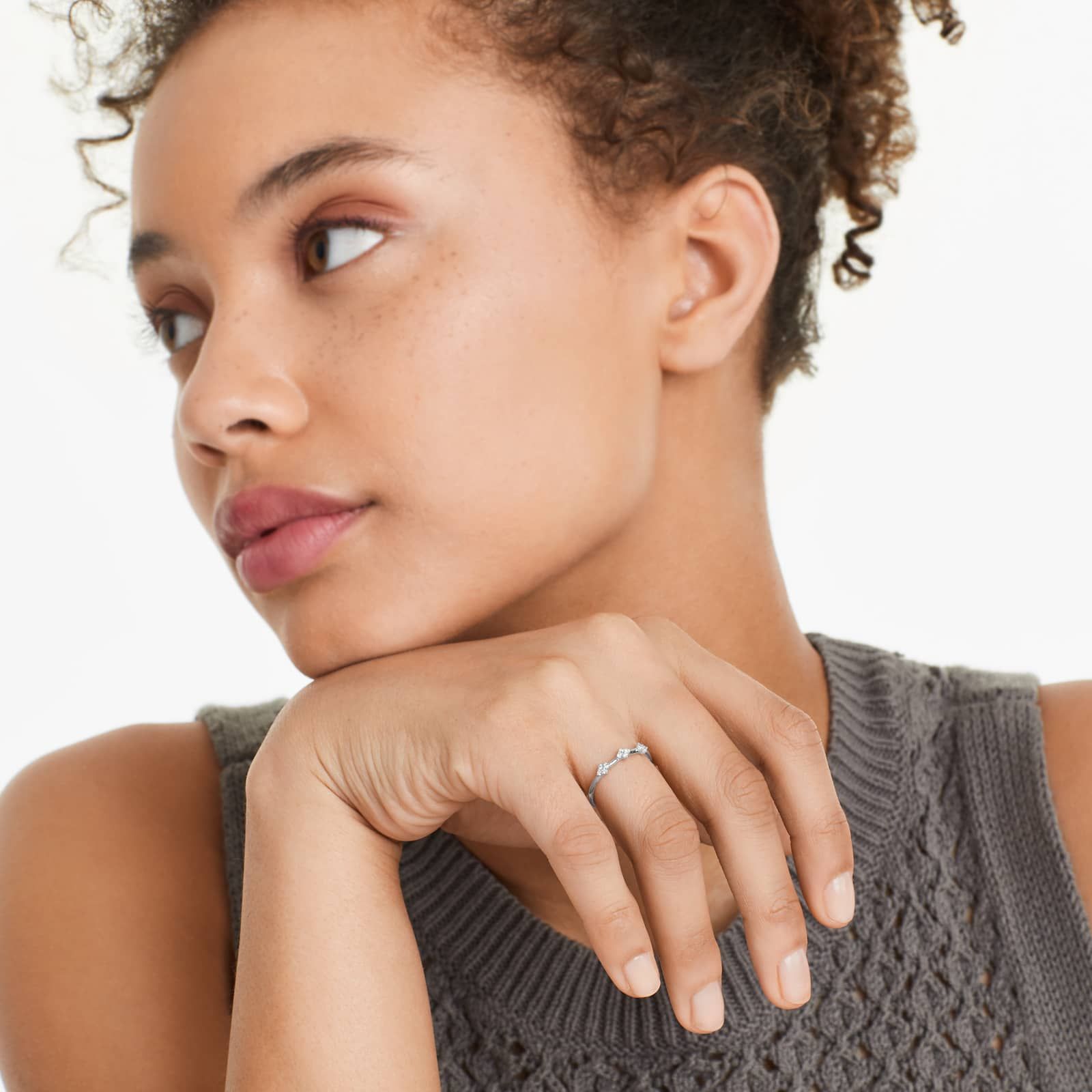 Rhombus Diamond Ring In 14K White Gold