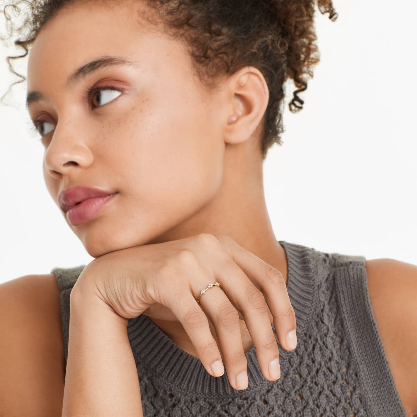 Rhombus Diamond Ring In 14K Yellow Gold