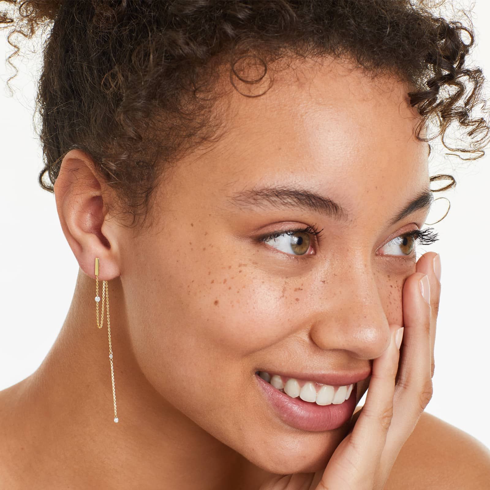 Chained Diamond Front And Back Earrings In 14K Yellow Gold By Brevani