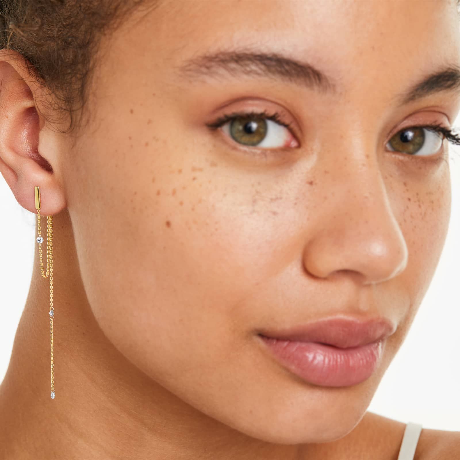 Chained Diamond Front And Back Earrings In 14K Yellow Gold By Brevani