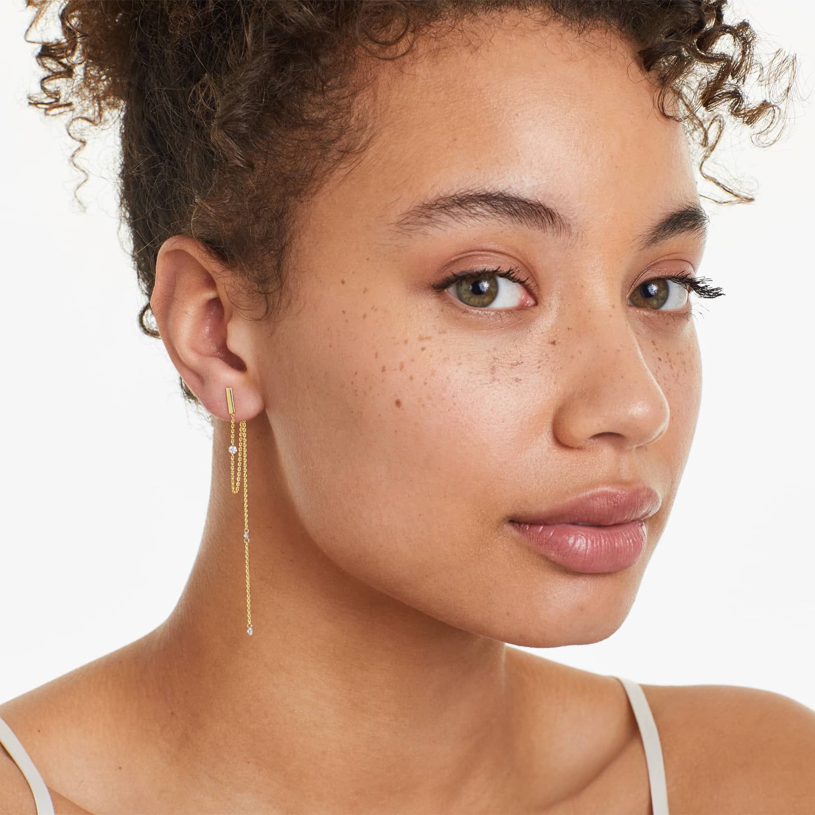 Chained Diamond Front And Back Earrings In 14K Yellow Gold By Brevani