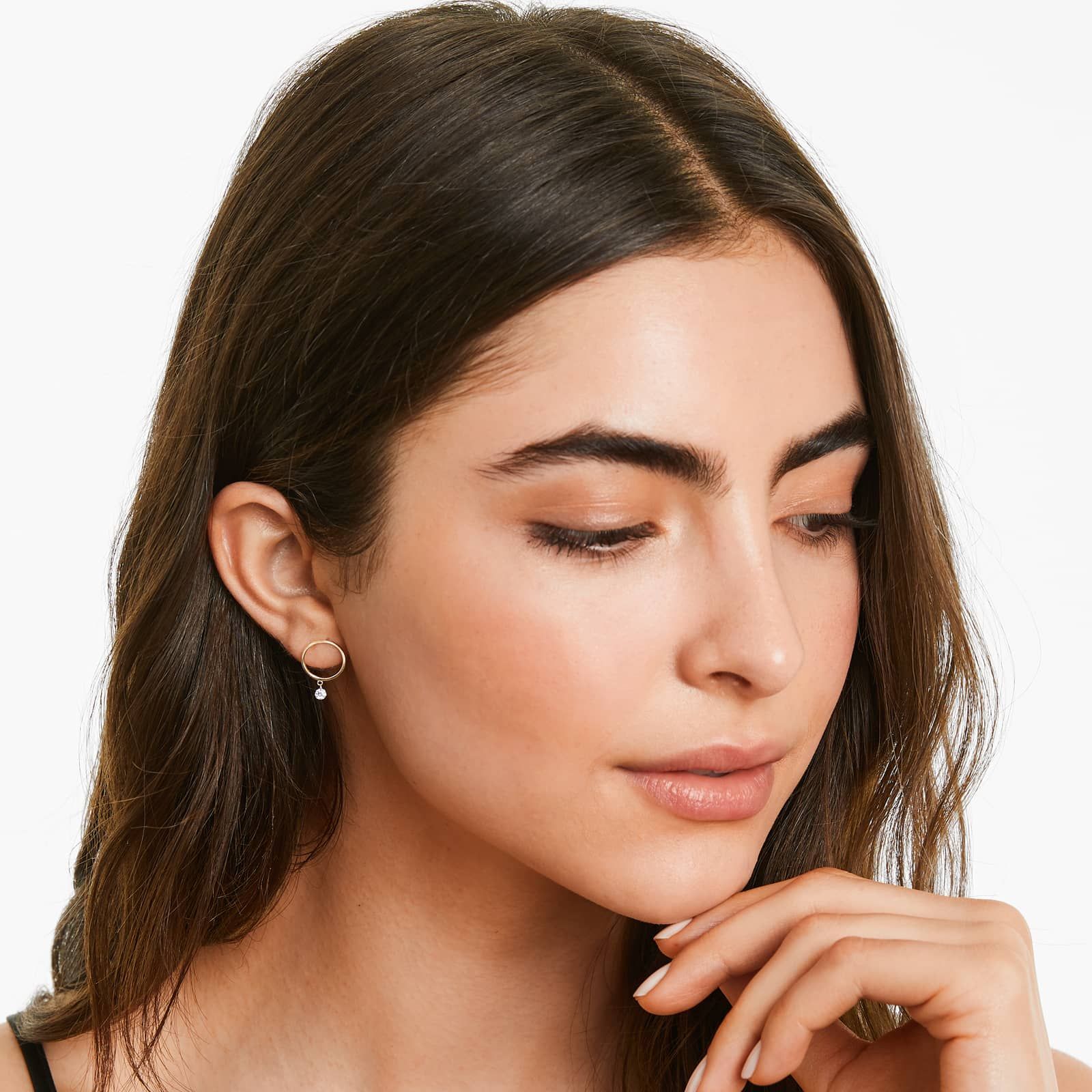 Open Circle Single Diamond Earrings In 14K Yellow Gold By Brevani