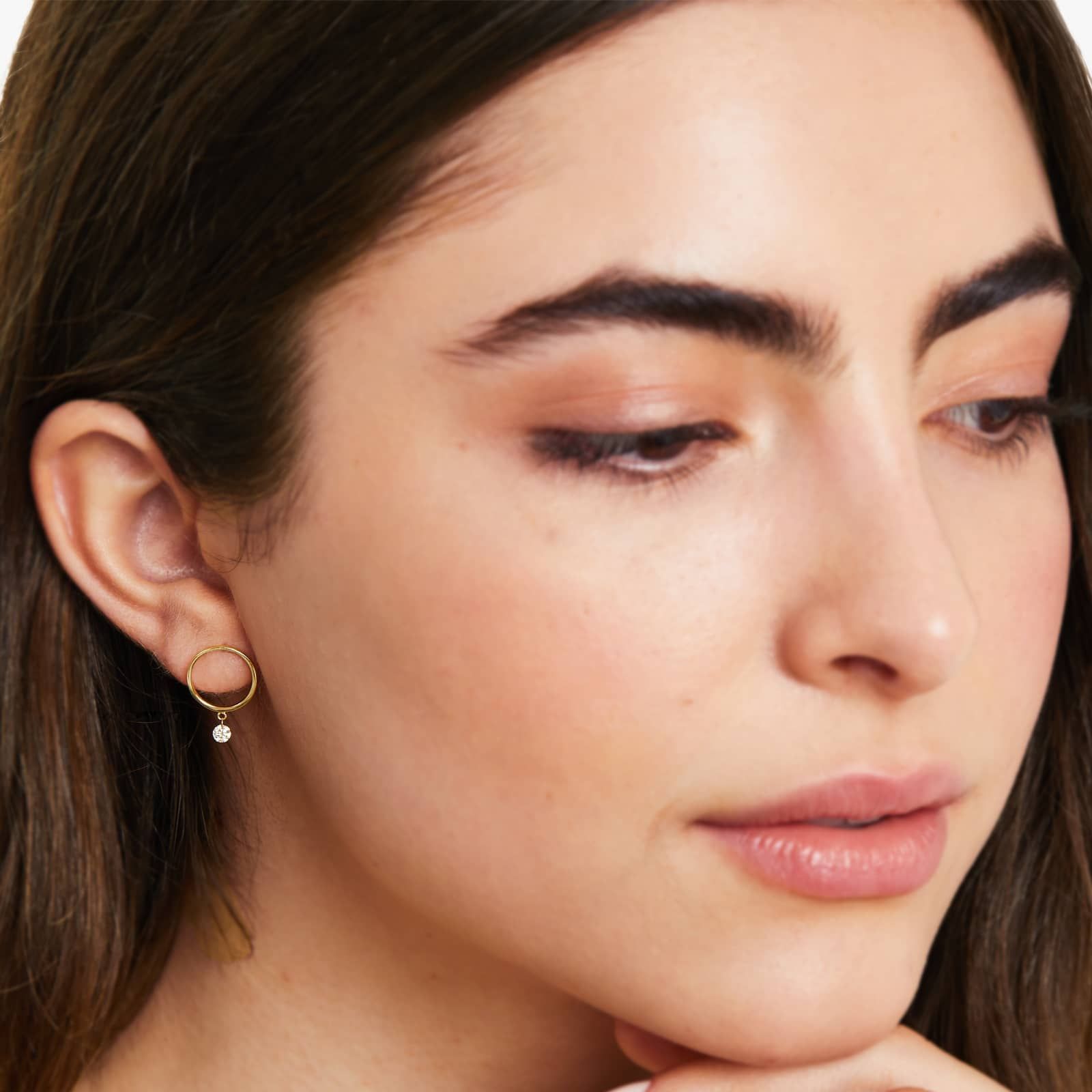 Open Circle Single Diamond Earrings In 14K Yellow Gold By Brevani