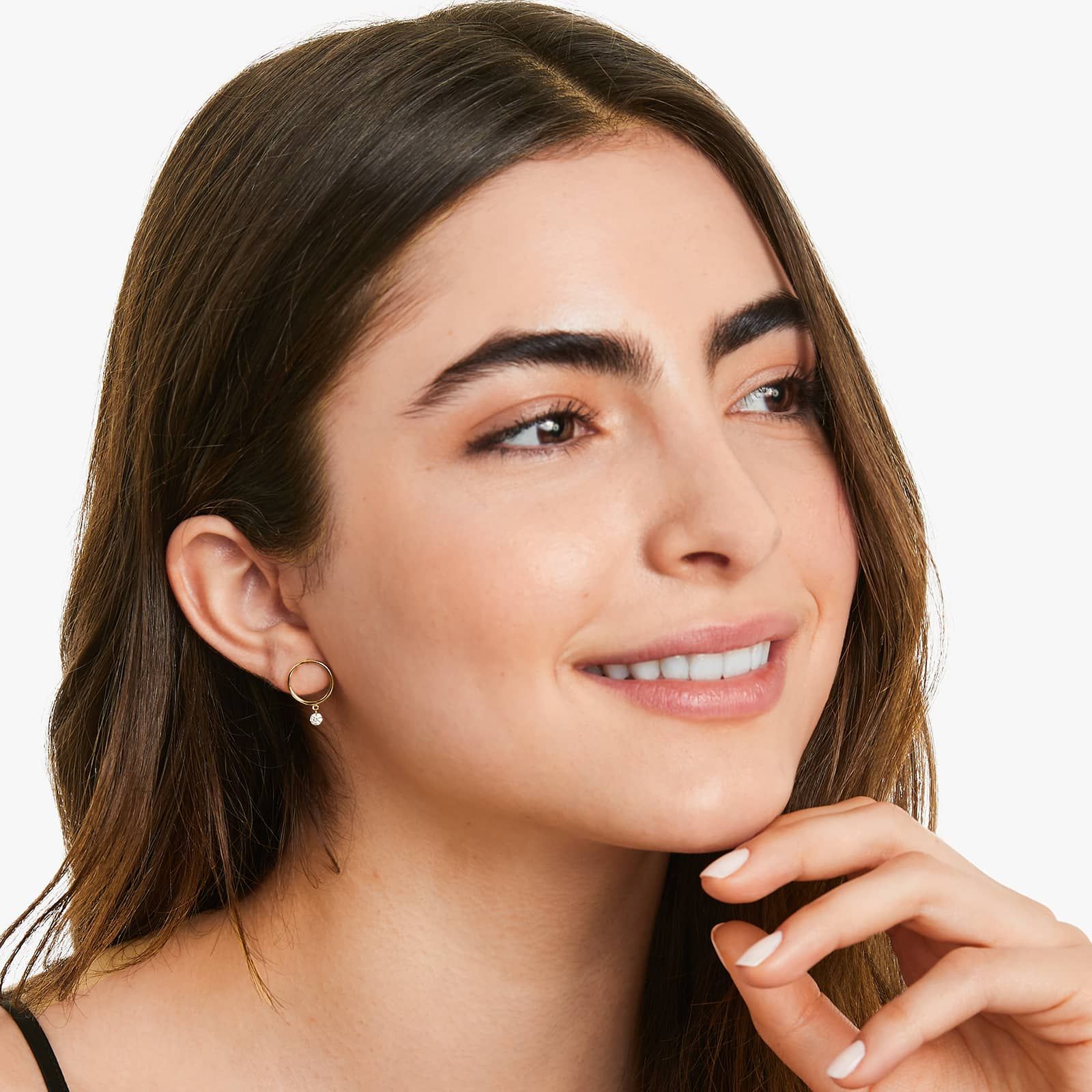 Open Circle Single Diamond Earrings In 14K Yellow Gold By Brevani