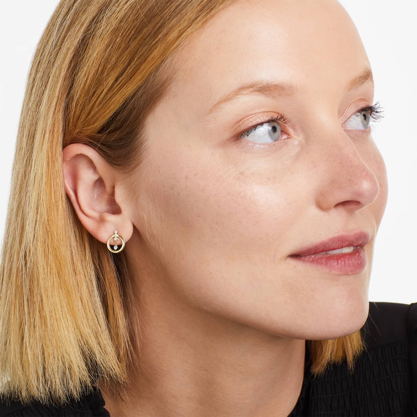 Front Hoops and Dangling Pierced Diamond Earrings In 14K Yellow Gold By Brevani