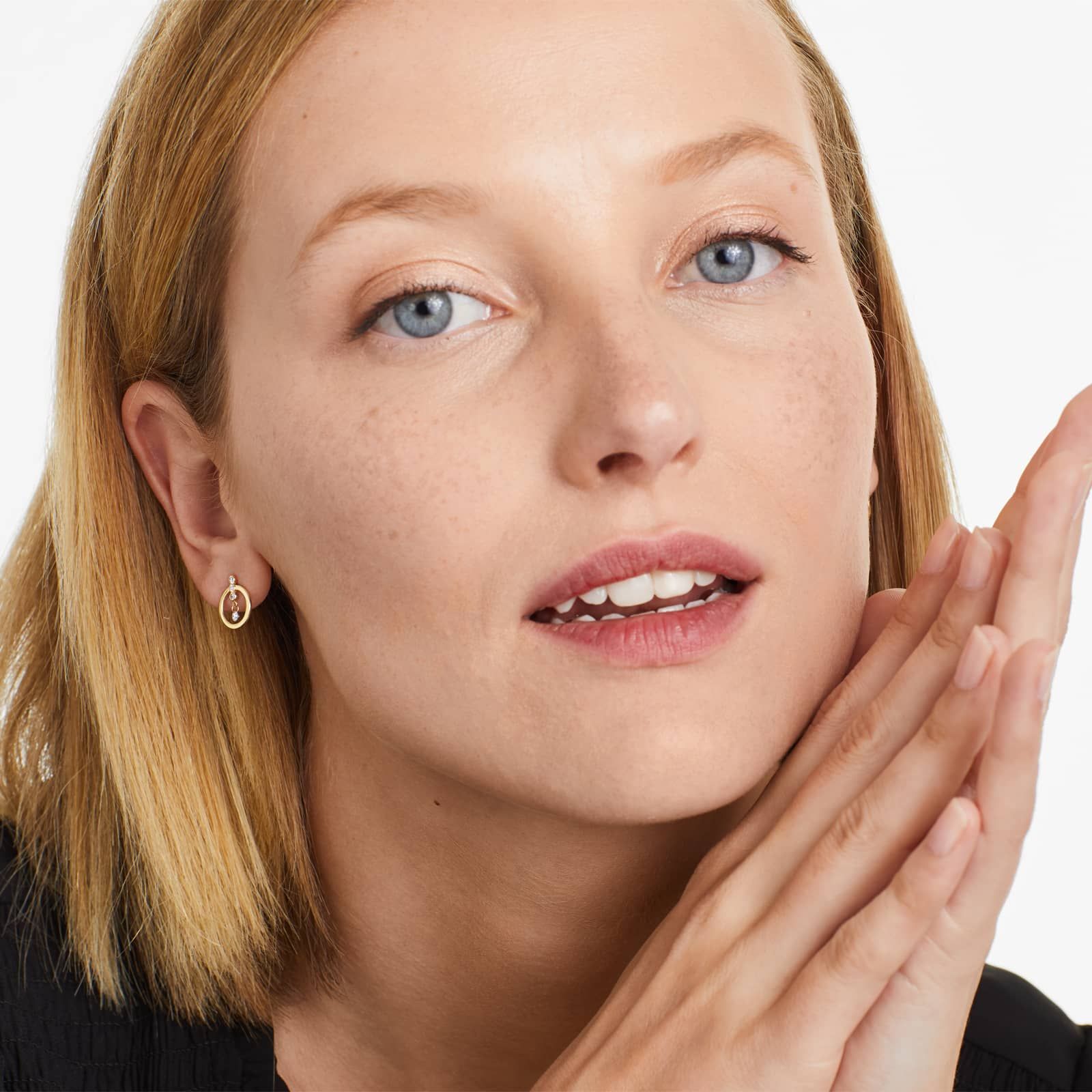 Front Hoops and Dangling Pierced Diamond Earrings In 14K Yellow Gold By Brevani