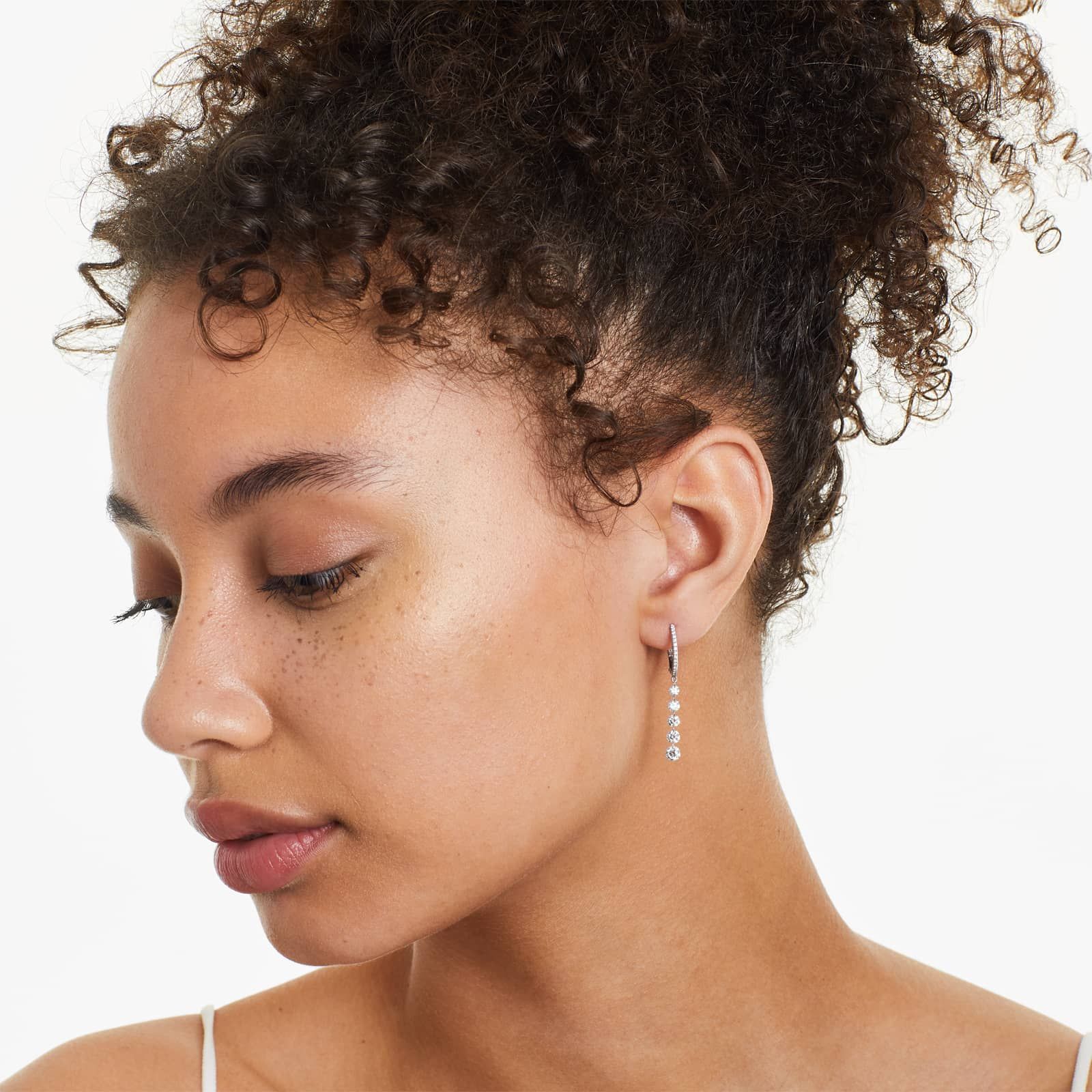 Graduated Pierced Diamond Drop Earrings In 14K White Gold By Brevani