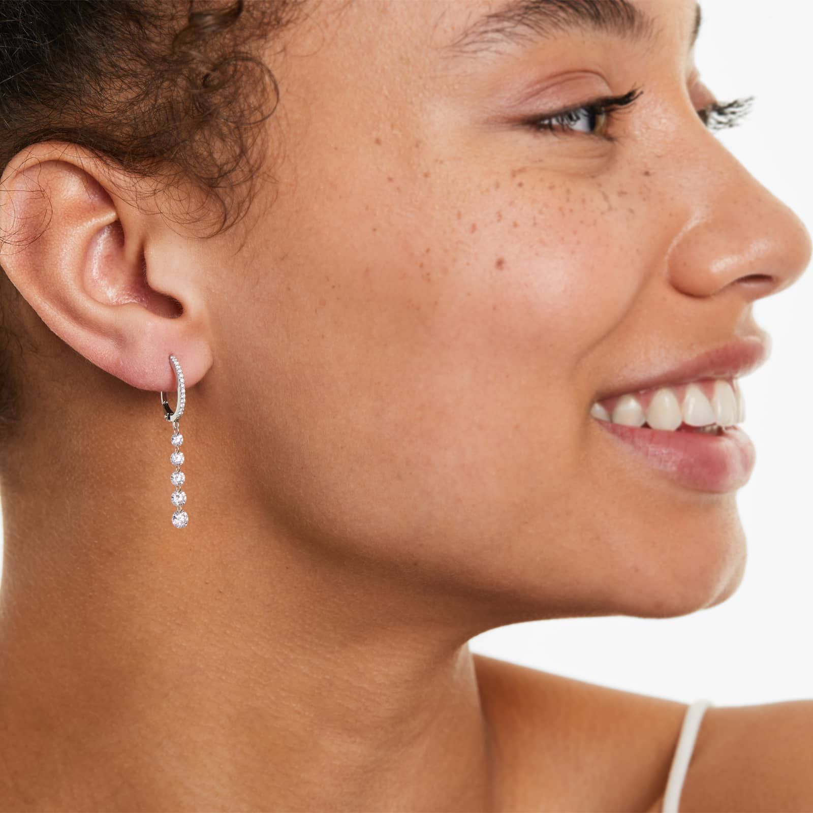 Graduated Pierced Diamond Drop Earrings In 14K White Gold By Brevani