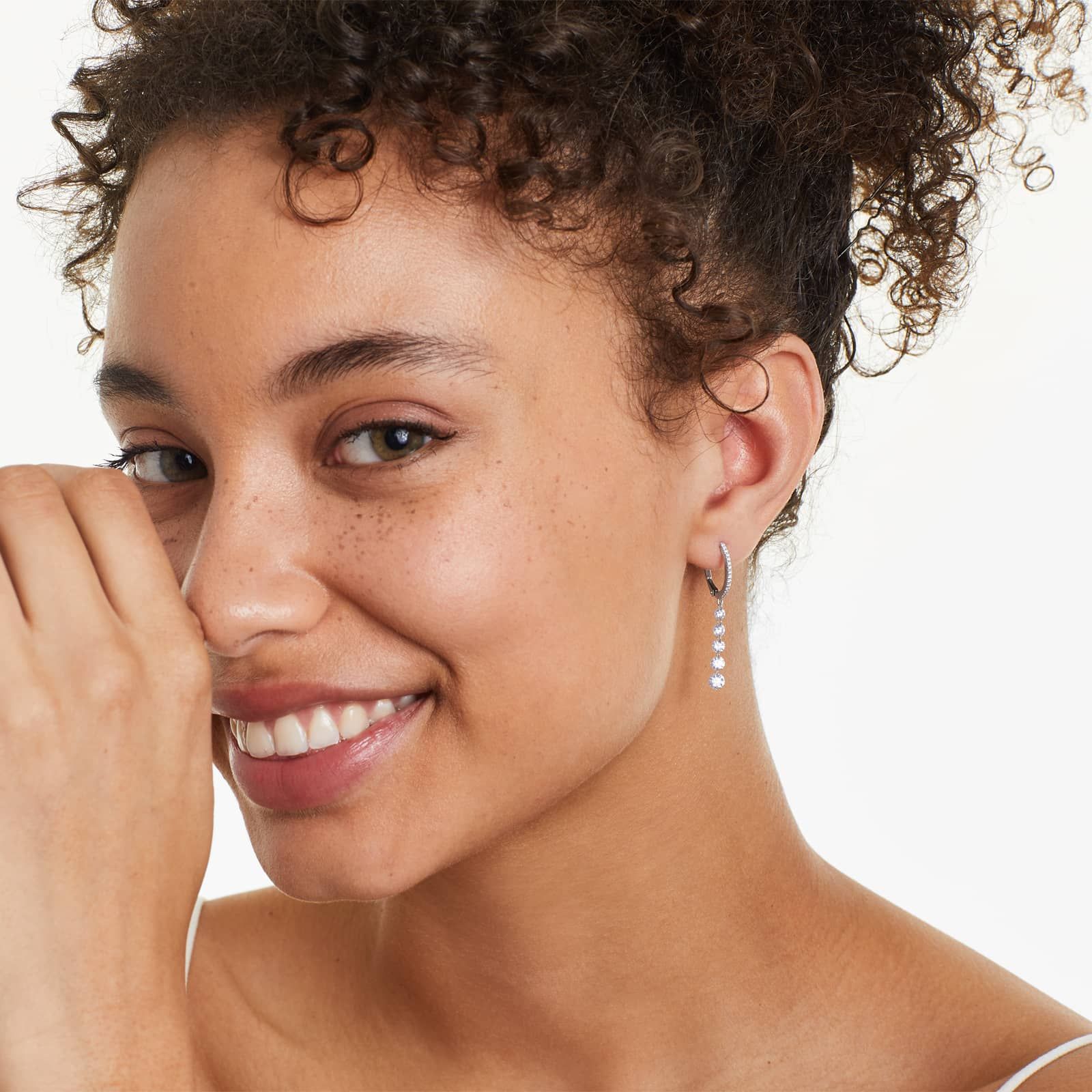 Graduated Pierced Diamond Drop Earrings In 14K White Gold By Brevani