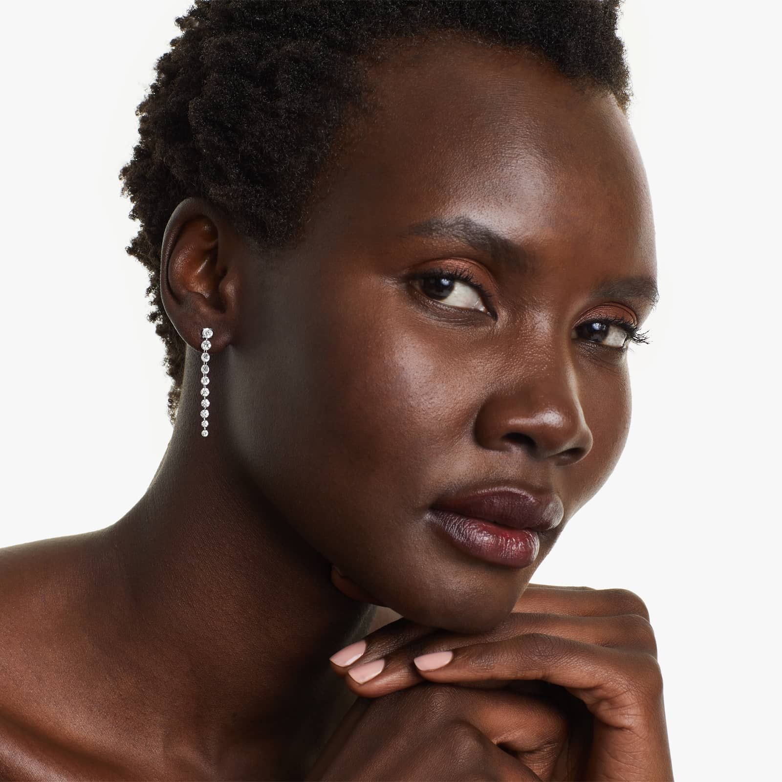 Graduated Pierced Diamond Dangling Earrings In 14K White Gold By Brevani