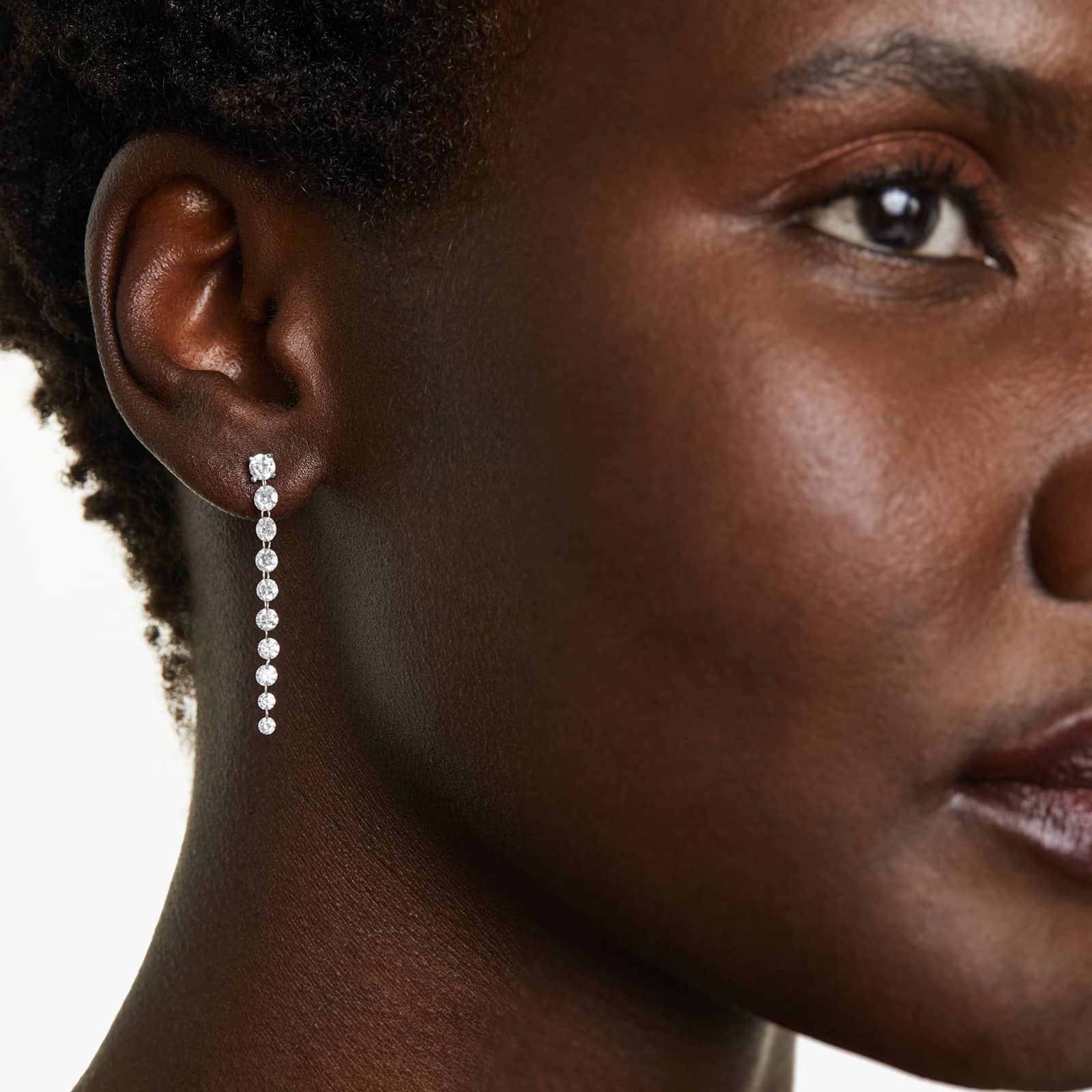 Graduated Pierced Diamond Dangling Earrings In 14K White Gold By Brevani