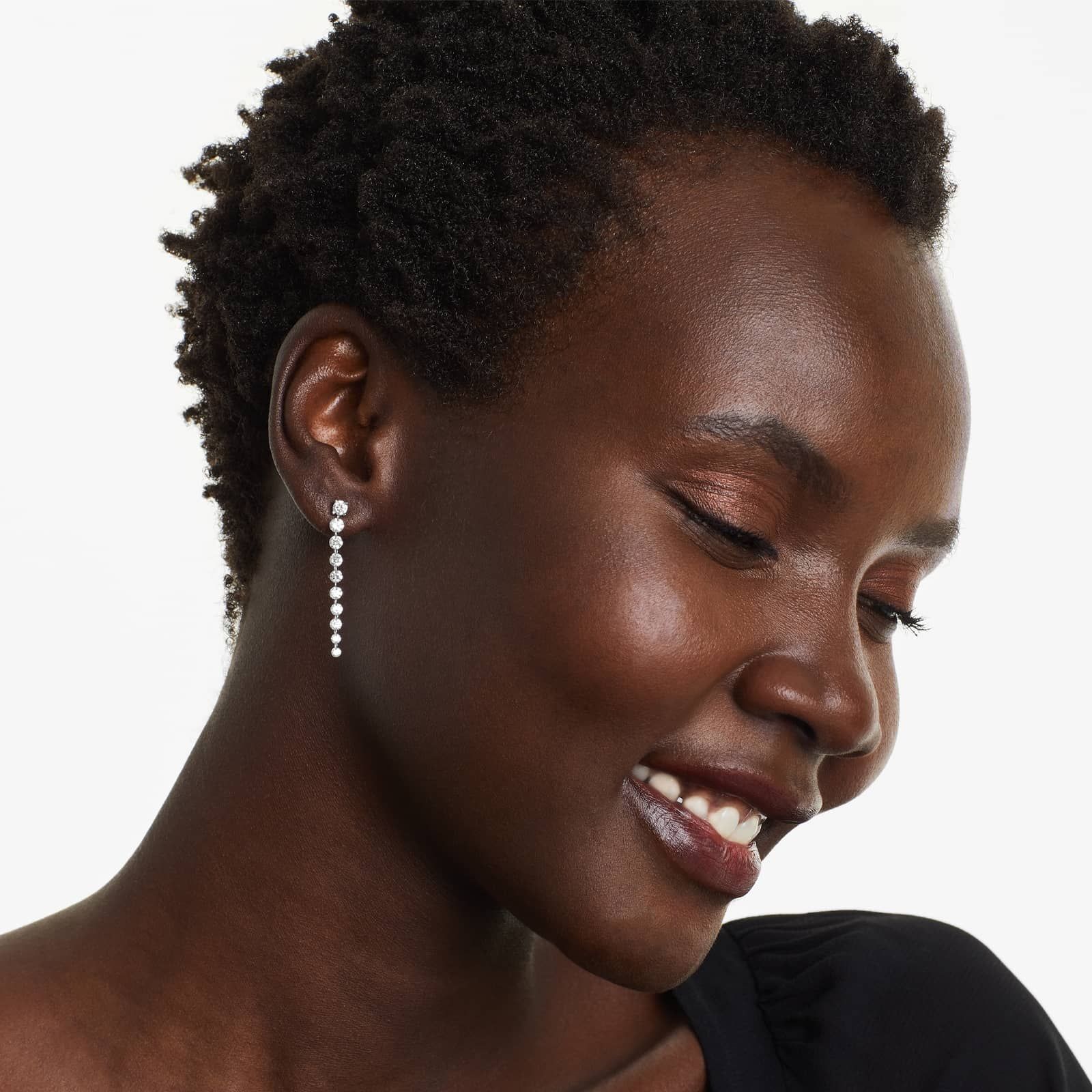 Graduated Pierced Diamond Dangling Earrings In 14K White Gold By Brevani