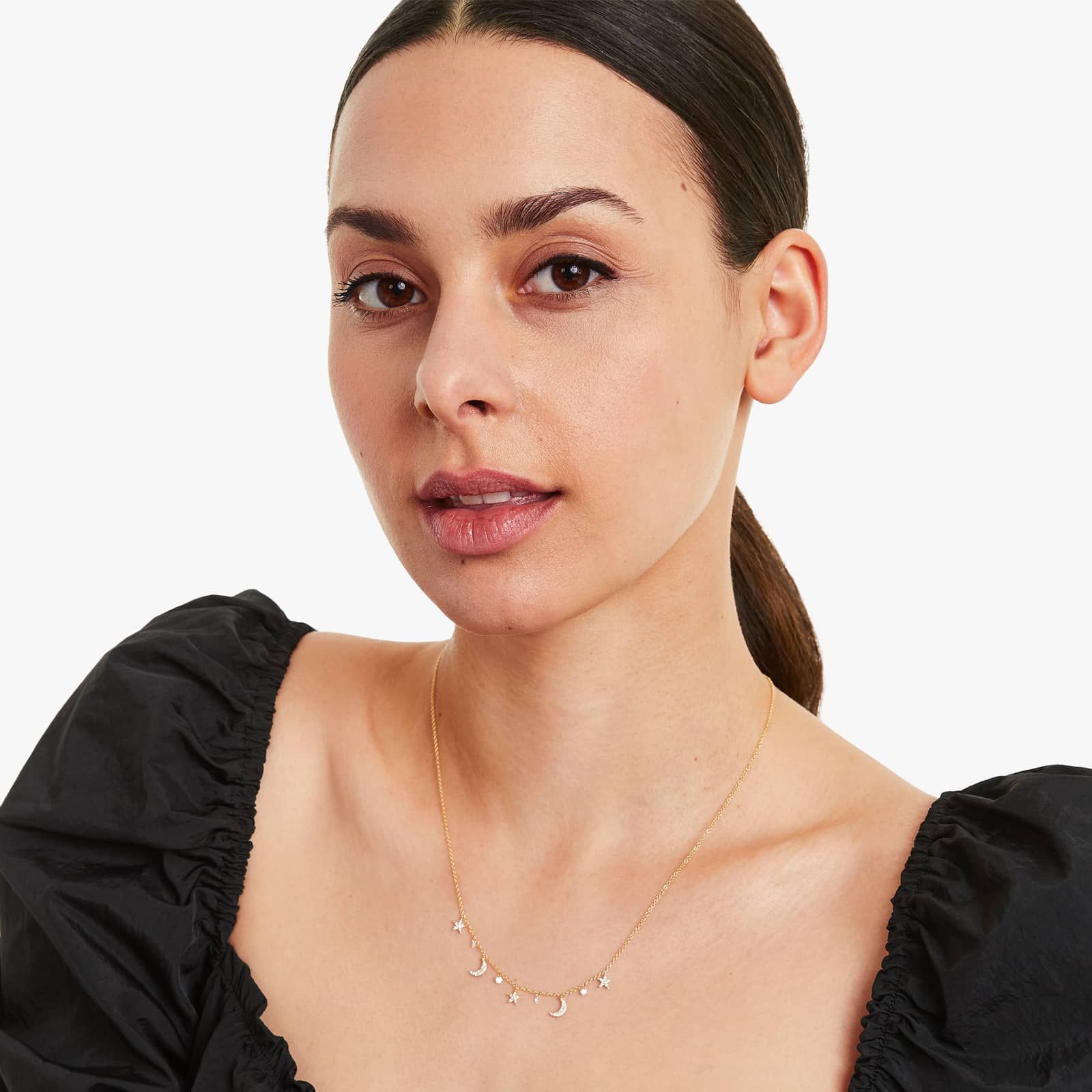 Starry Night Pierced Diamond Necklace In 14K Yellow Gold by Brevani