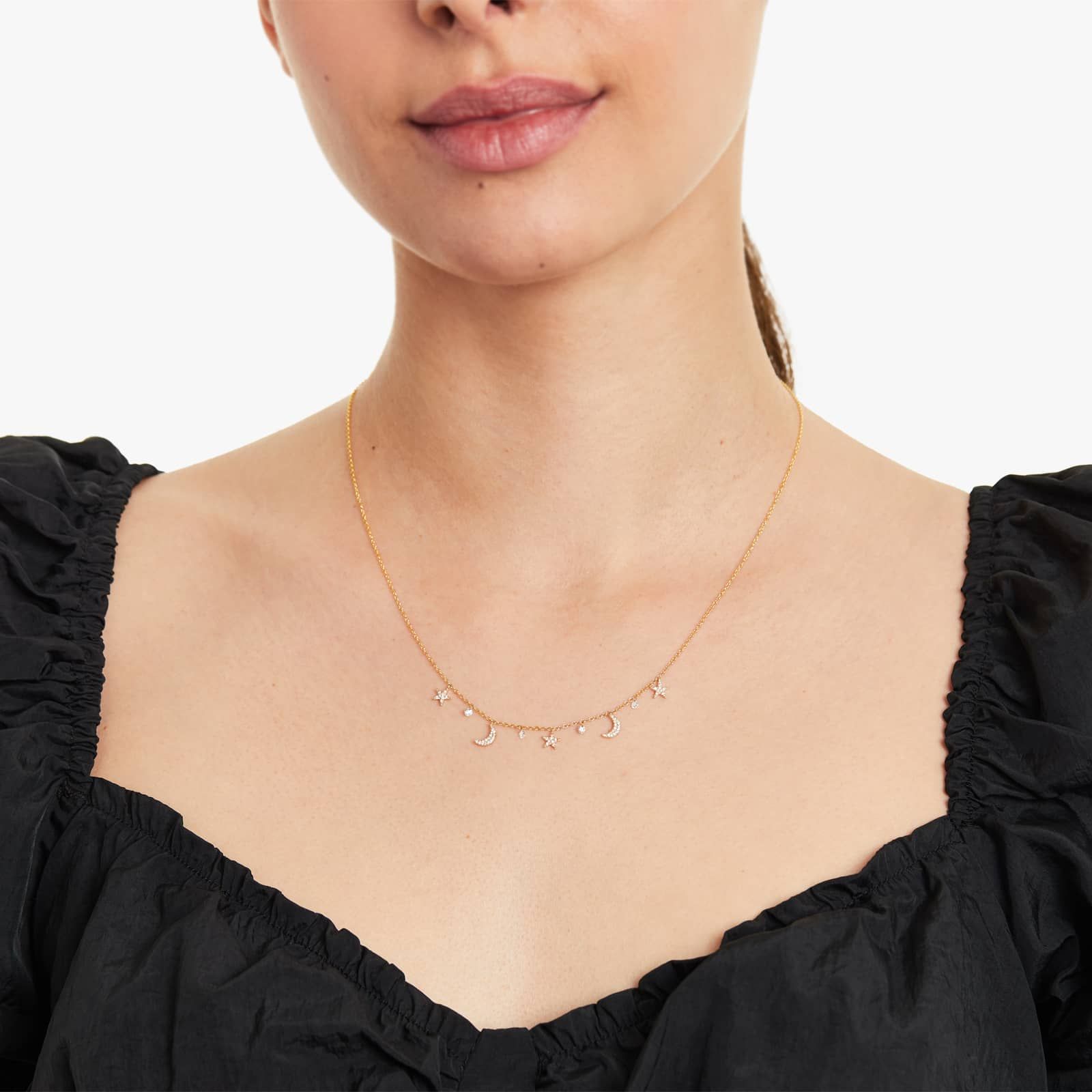 Starry Night Pierced Diamond Necklace In 14K Yellow Gold by Brevani