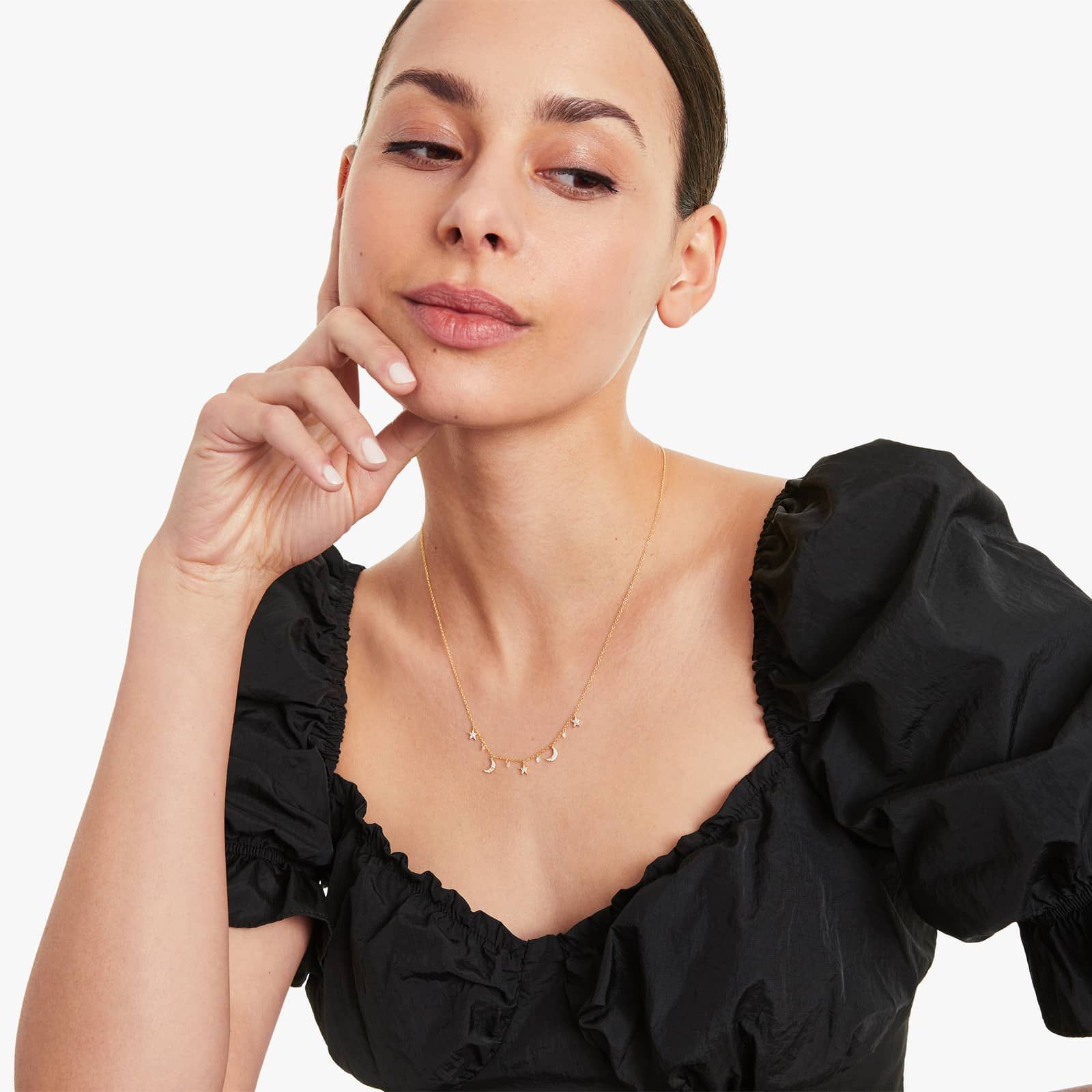 Starry Night Pierced Diamond Necklace In 14K Yellow Gold by Brevani