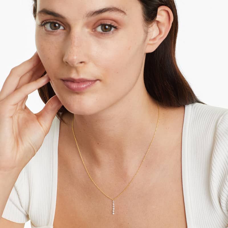 Pierced Diamond Row Necklace In 14K Yellow Gold by Brevani