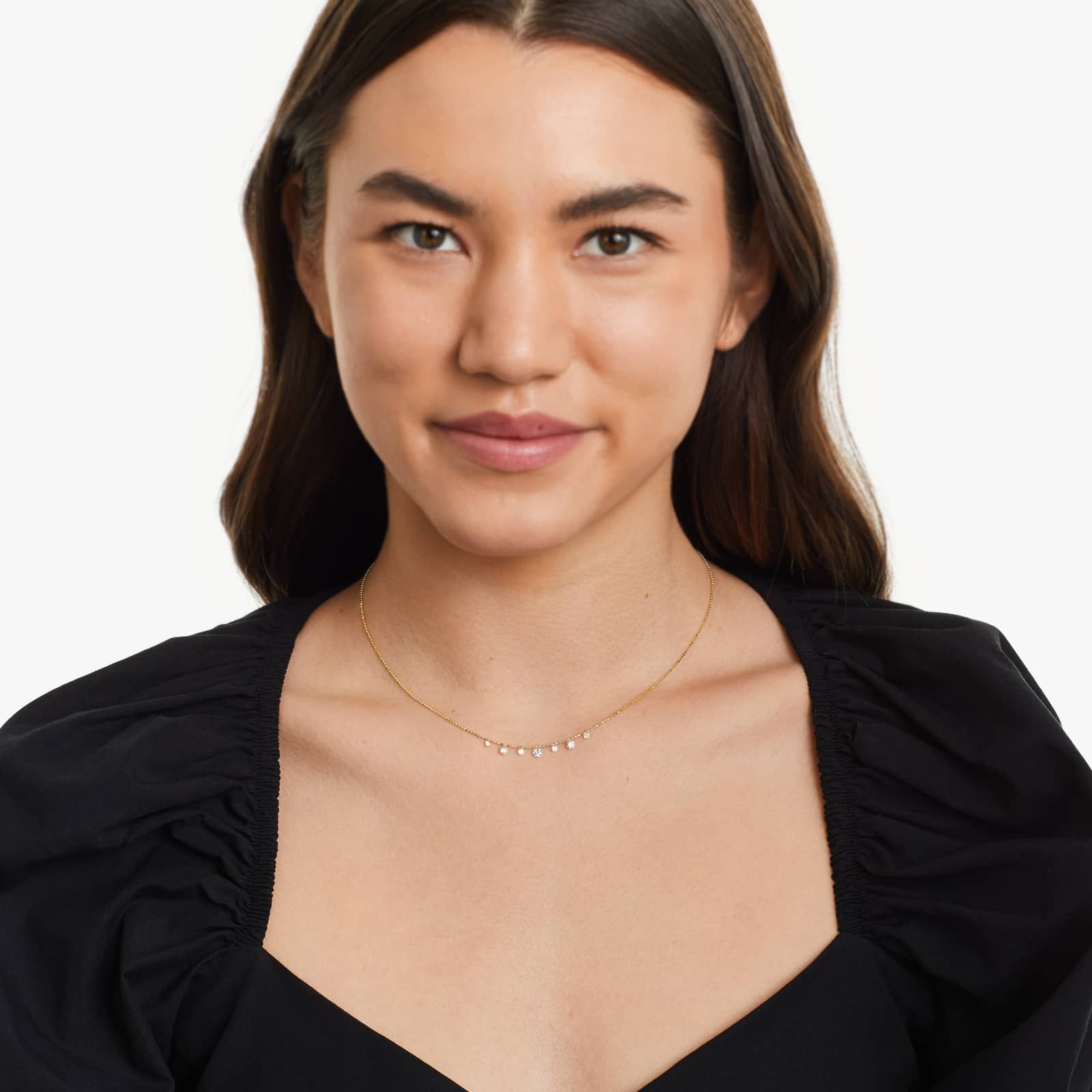 Alternating Pierced Diamond Choker Necklace In 14K Yellow Gold by Brevani