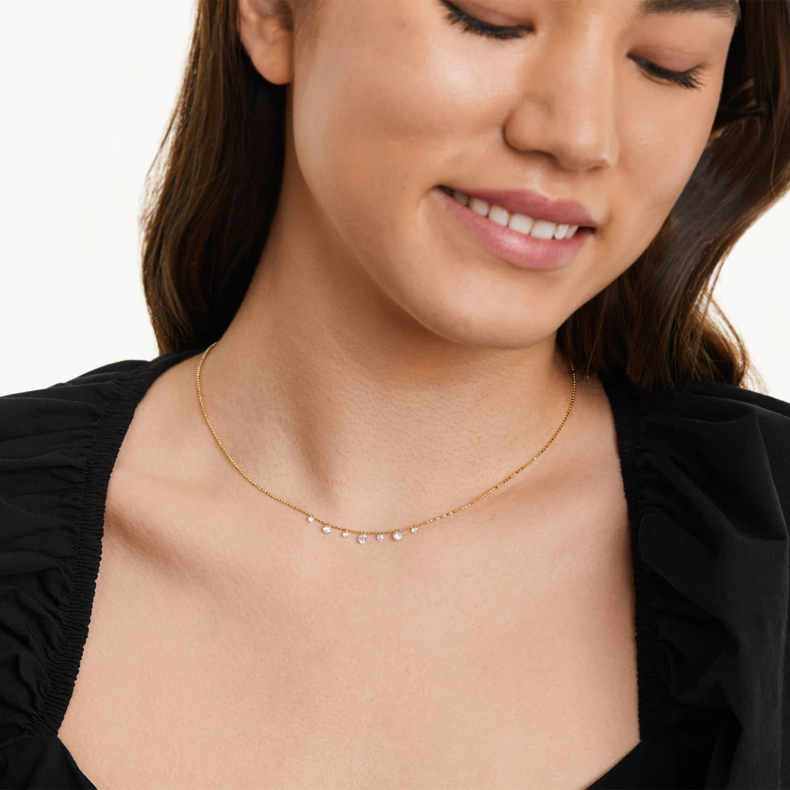 Alternating Pierced Diamond Choker Necklace In 14K Yellow Gold by Brevani