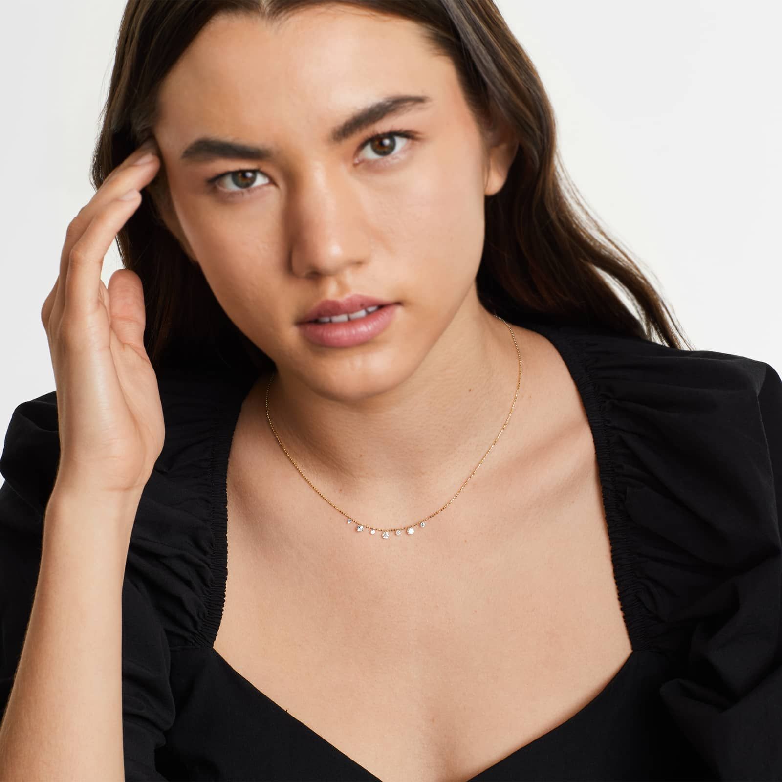 Alternating Pierced Diamond Choker Necklace In 14K Yellow Gold by Brevani