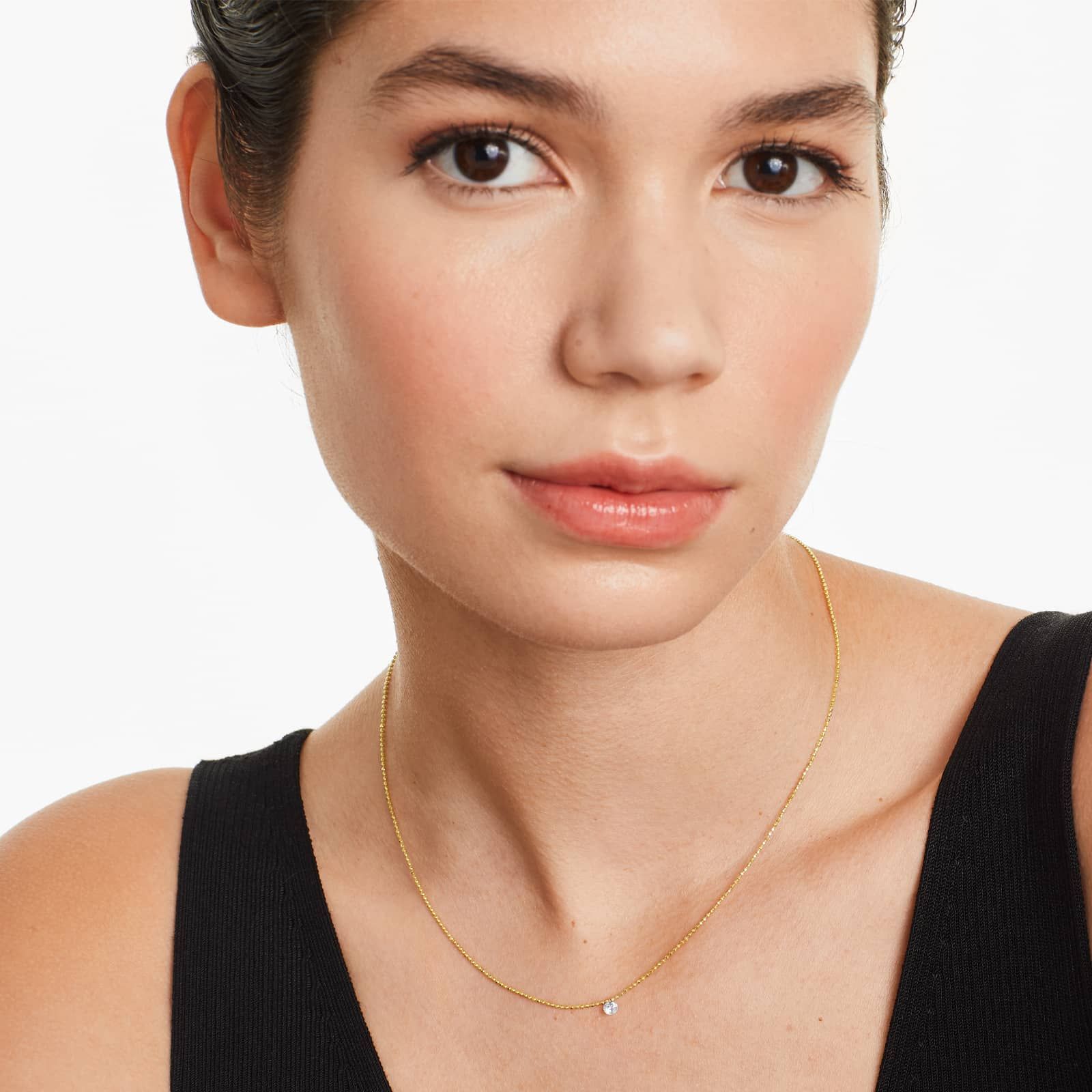 Single Pierced Diamond Speck Necklace In 14K Yellow Gold by Brevani