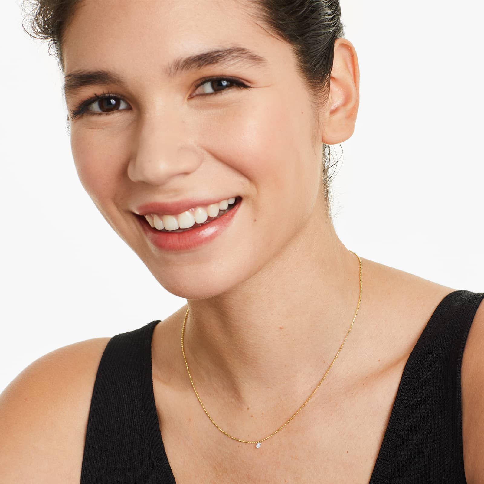 Single Pierced Diamond Speck Necklace In 14K Yellow Gold by Brevani