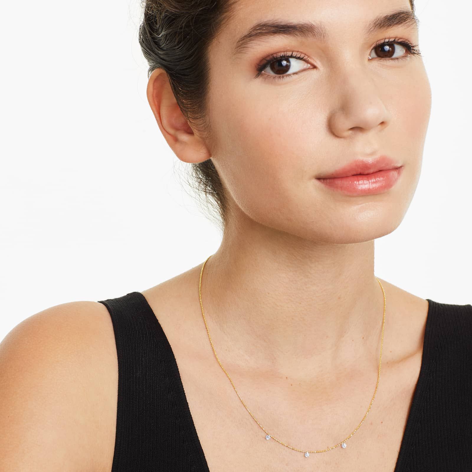 Three Pierced Diamond Specks Necklace In 14K Yellow Gold by Brevani