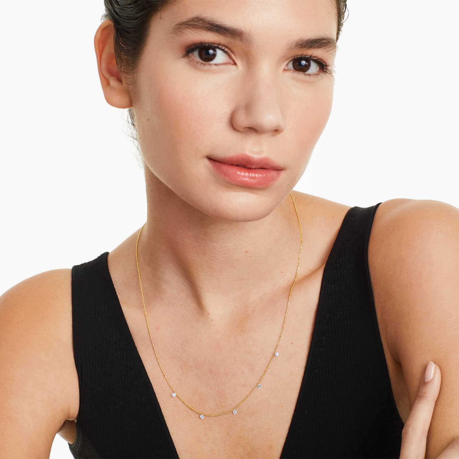 Five Pierced Diamond Specks Necklace In 14K Yellow Gold by Brevani