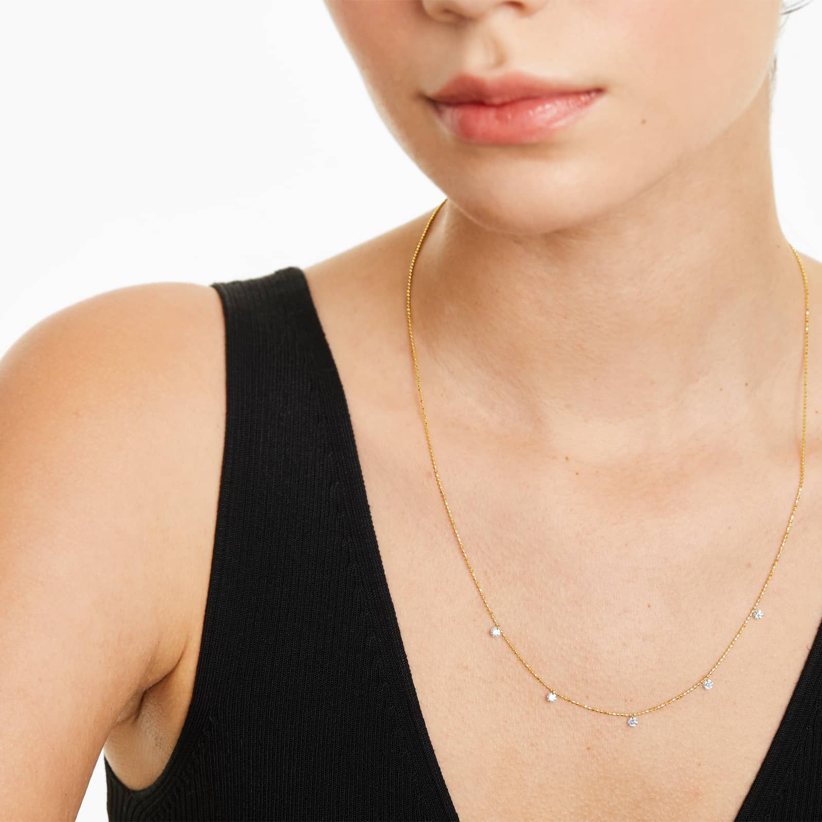 Five Pierced Diamond Specks Necklace In 14K Yellow Gold by Brevani