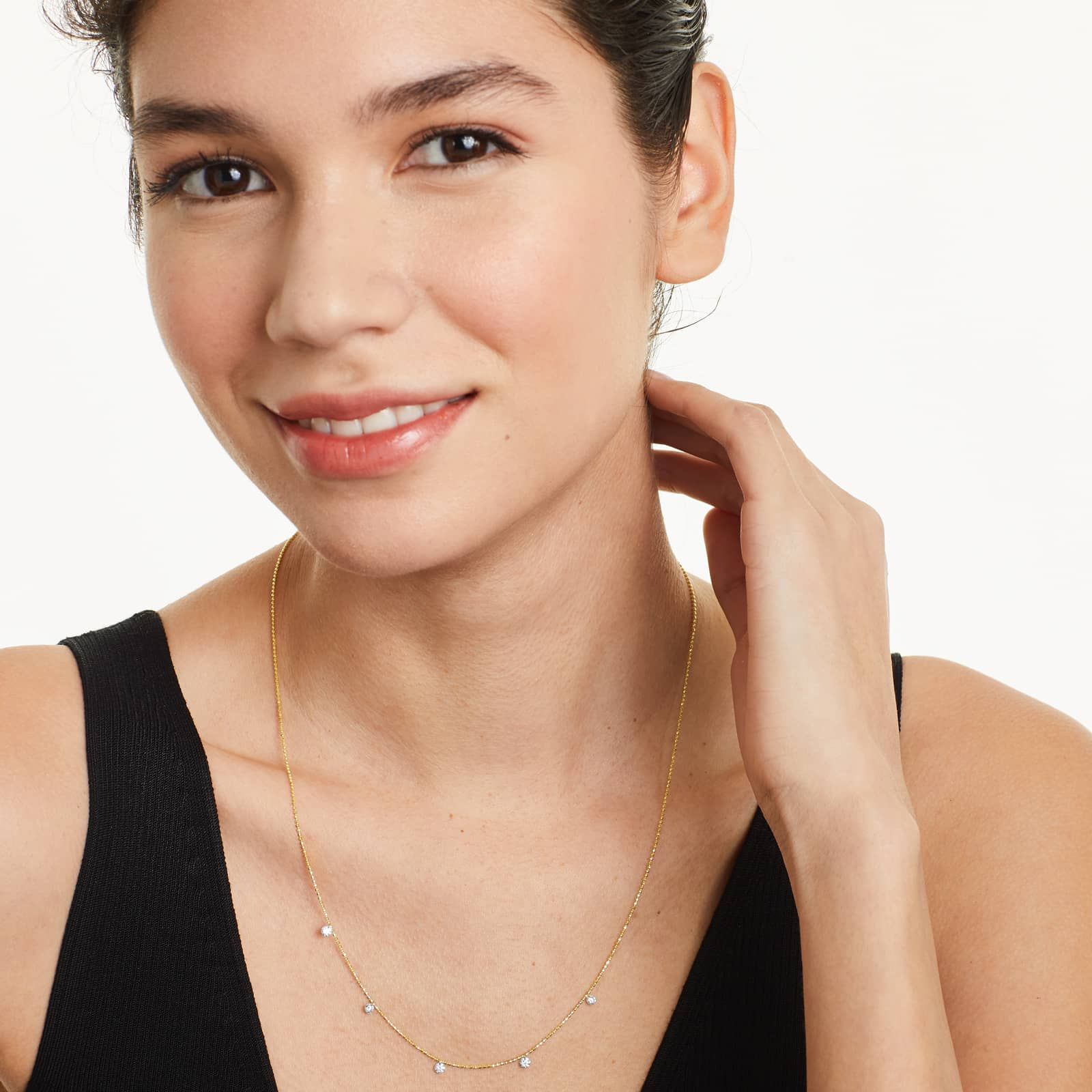 Five Pierced Diamond Specks Necklace In 14K Yellow Gold by Brevani