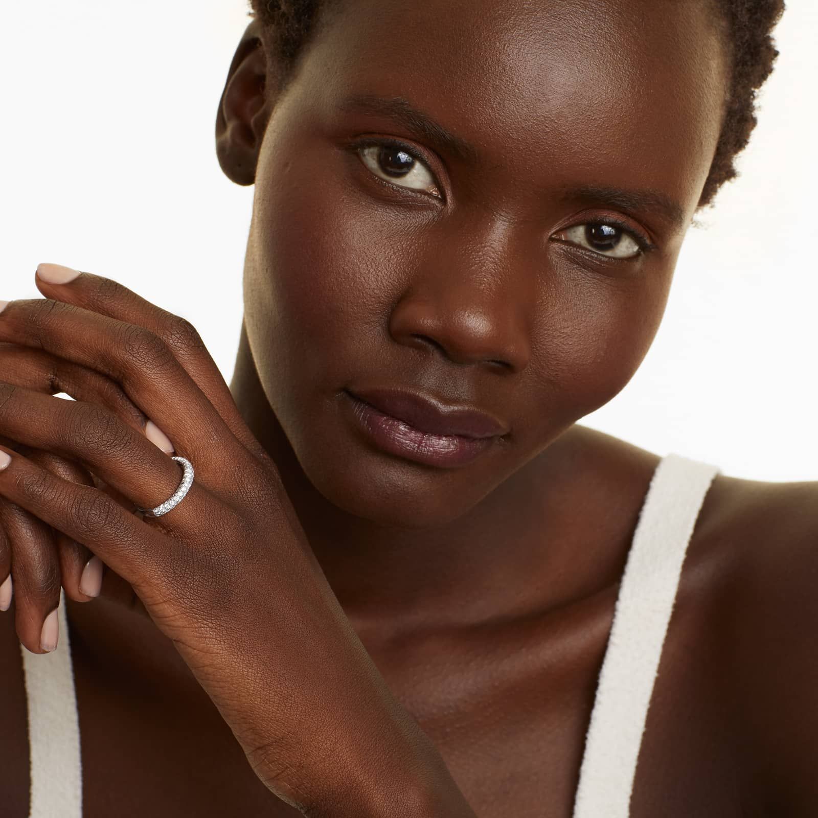 Double Row Pavé Diamond Ring In 14K White Gold