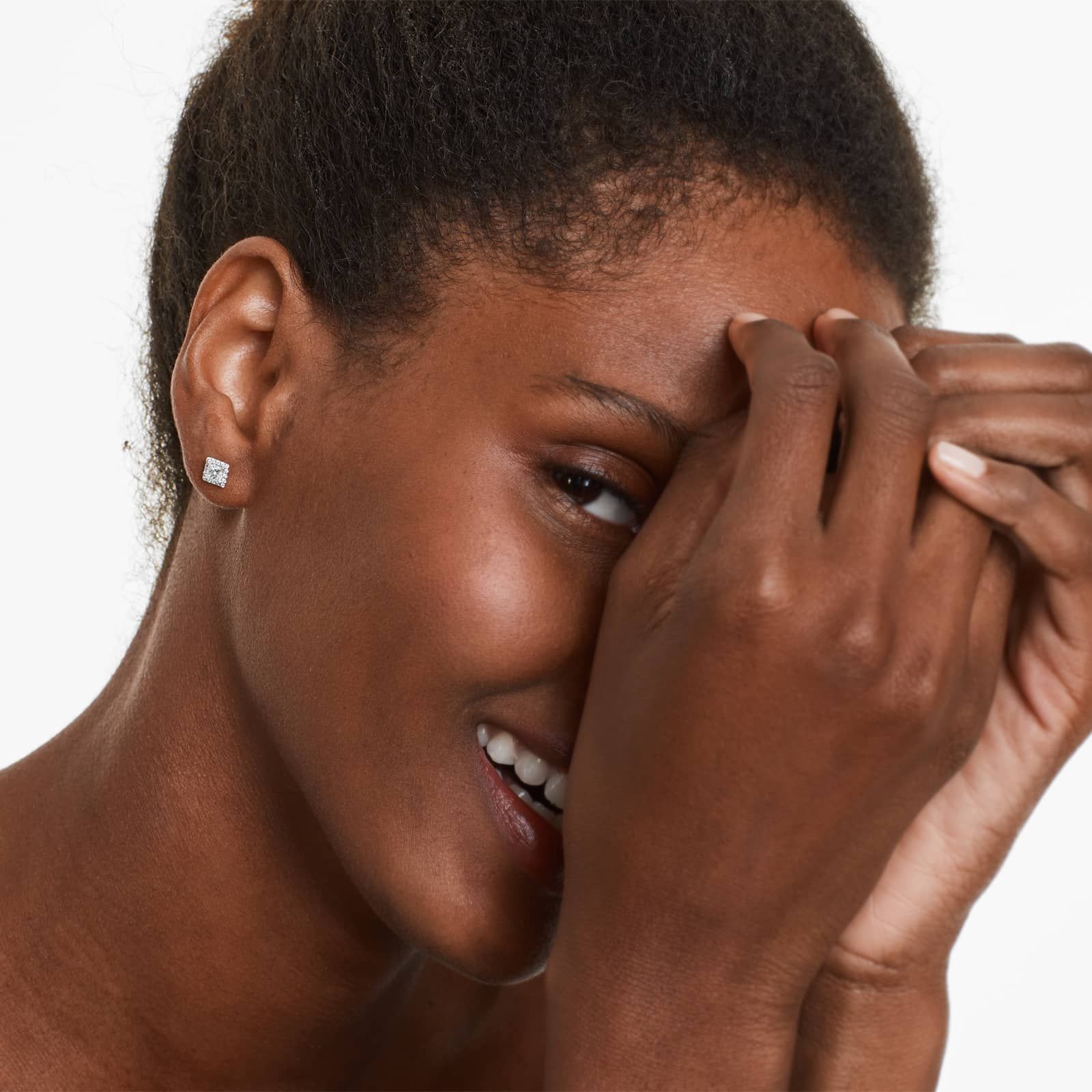 Halo Princess Cut Diamond Stud Earrings In 18K White Gold