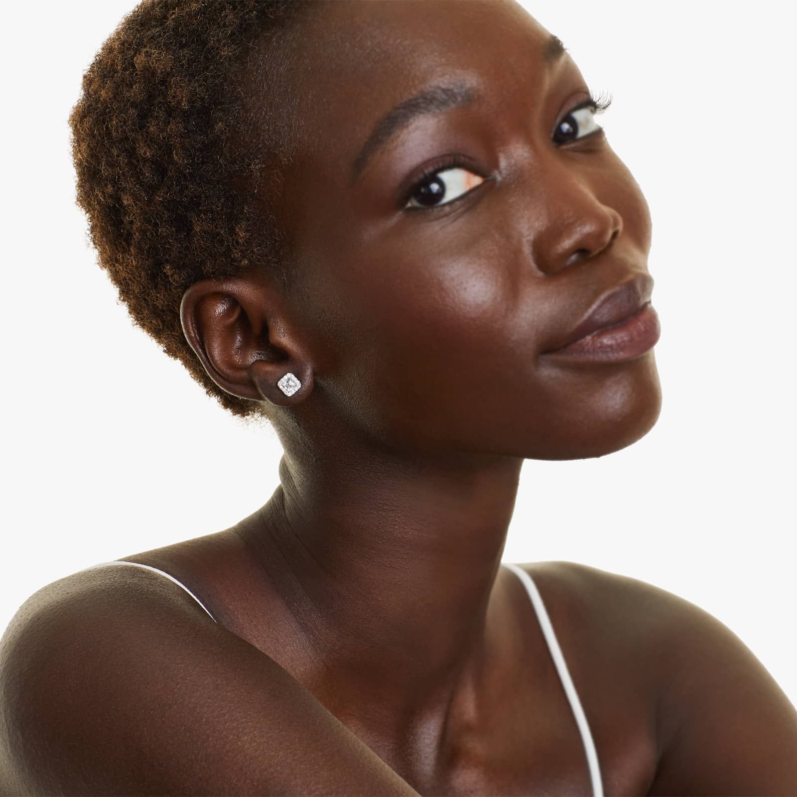 Halo Asscher Cut Diamond Stud Earrings In 18K White Gold