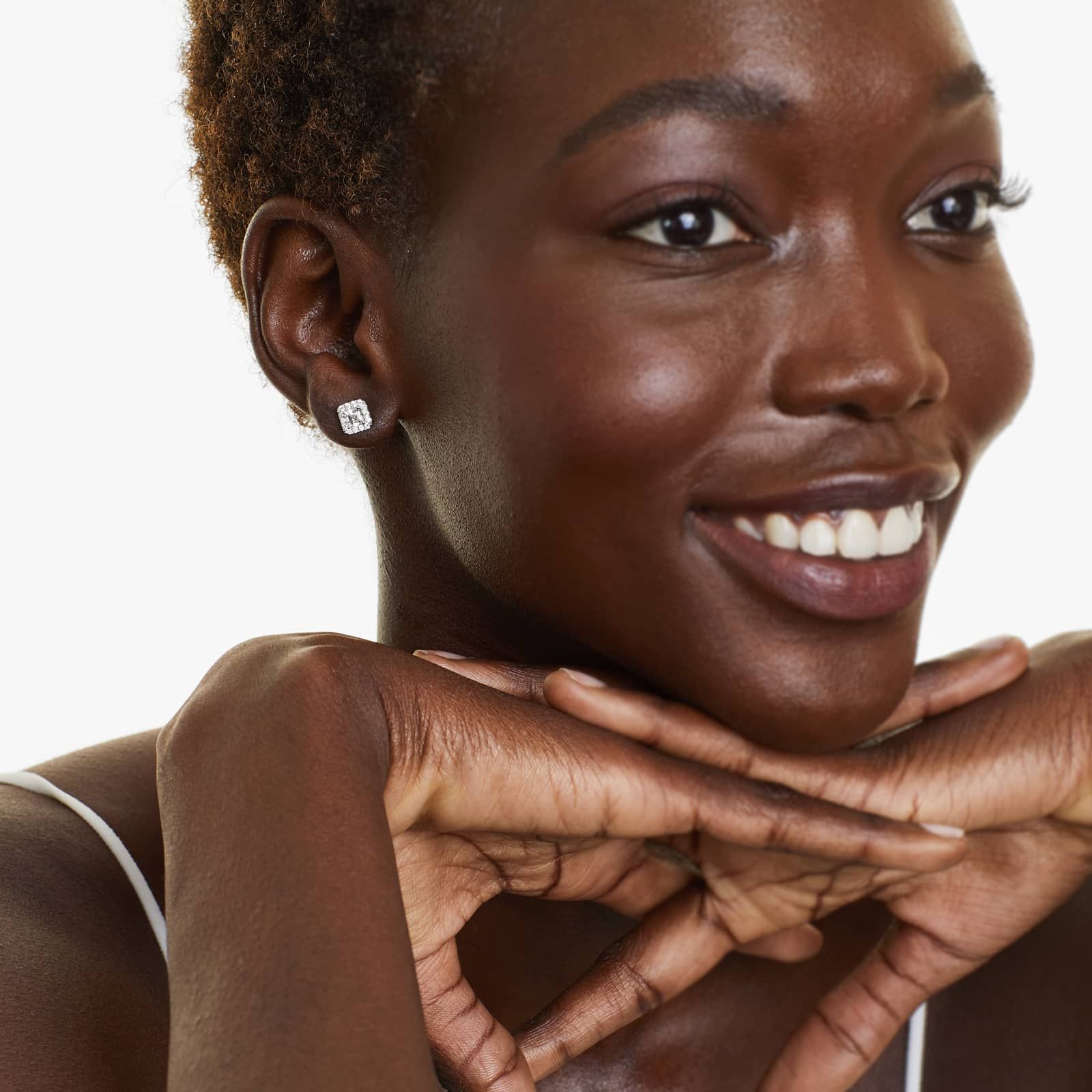 Halo Asscher Cut Diamond Stud Earrings In 18K White Gold